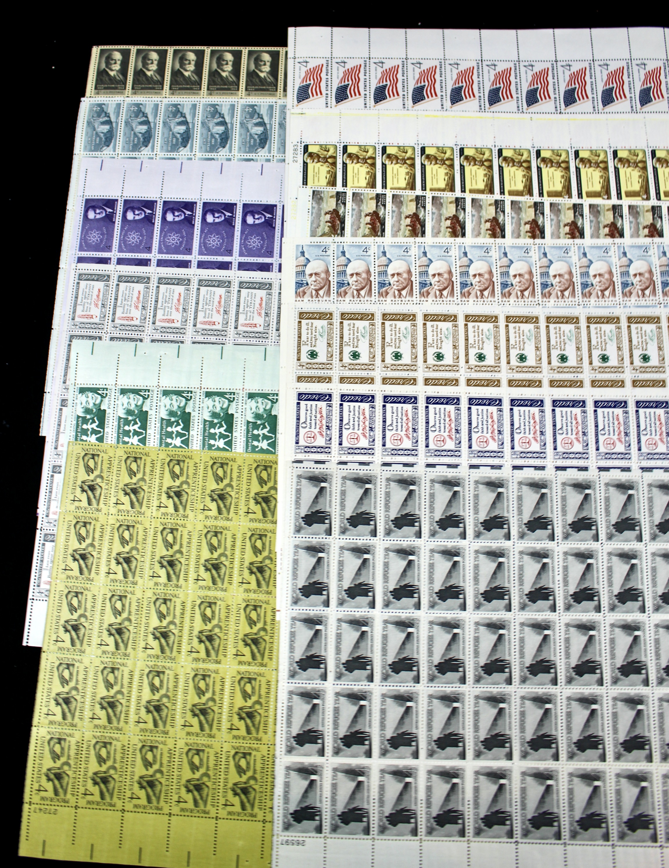 Seventy-Five U.S. 4-Cent Postage Stamp Sheets, 1950s to 1960s