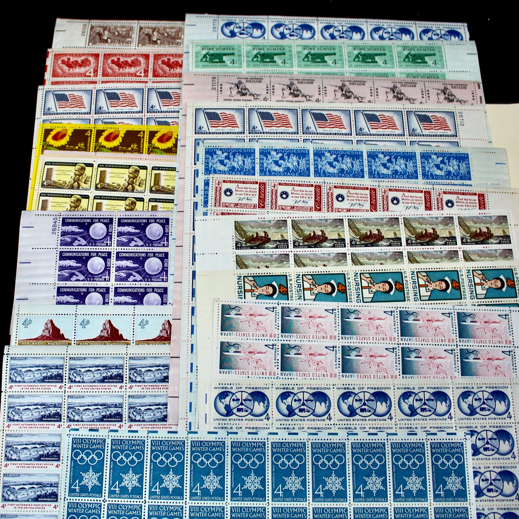 Seventy-Five U.S. 4-Cent Postage Stamp Sheets, 1950s to 1960s