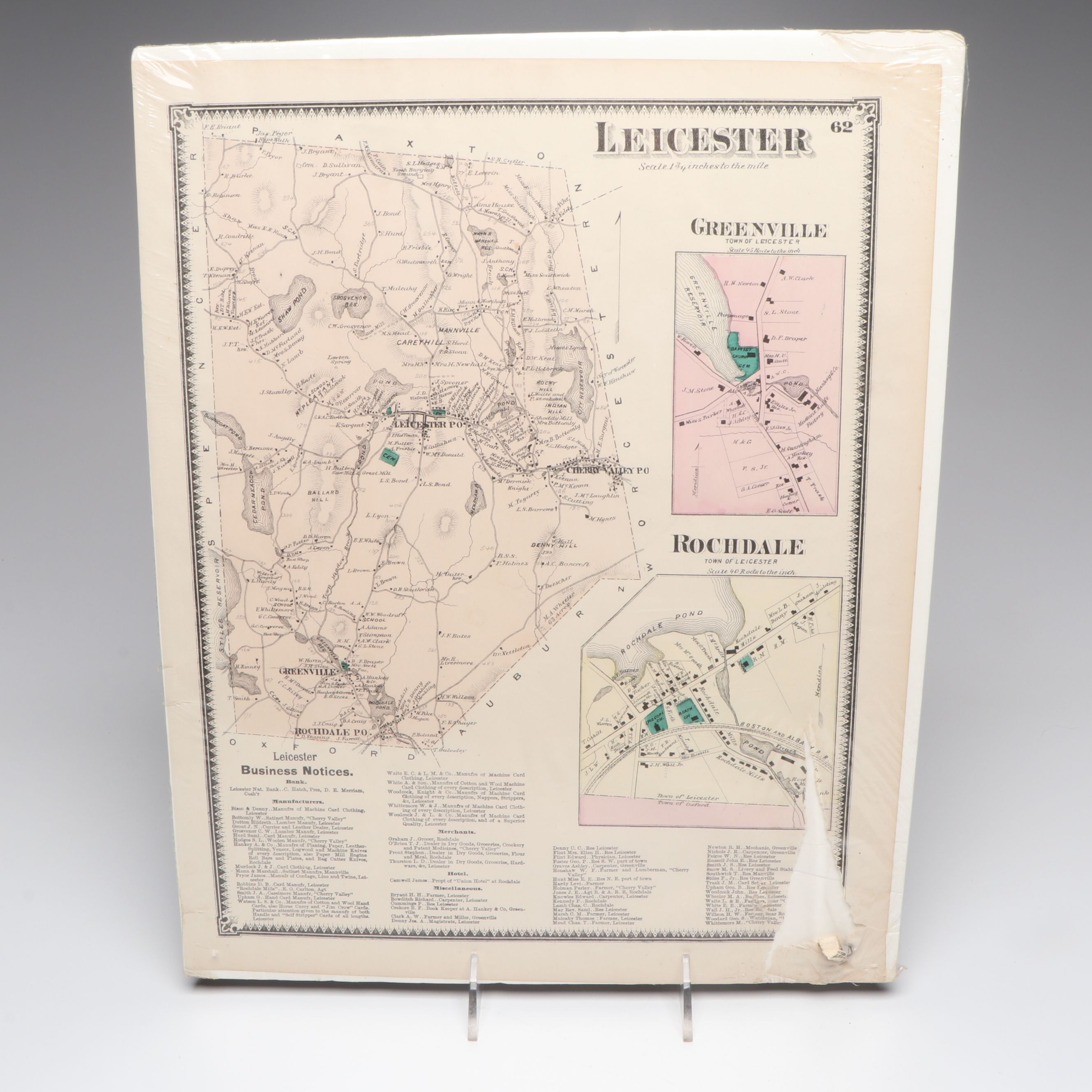 Massachusetts County and Town Hand-Colored Engraved Maps, Late 19th Century
