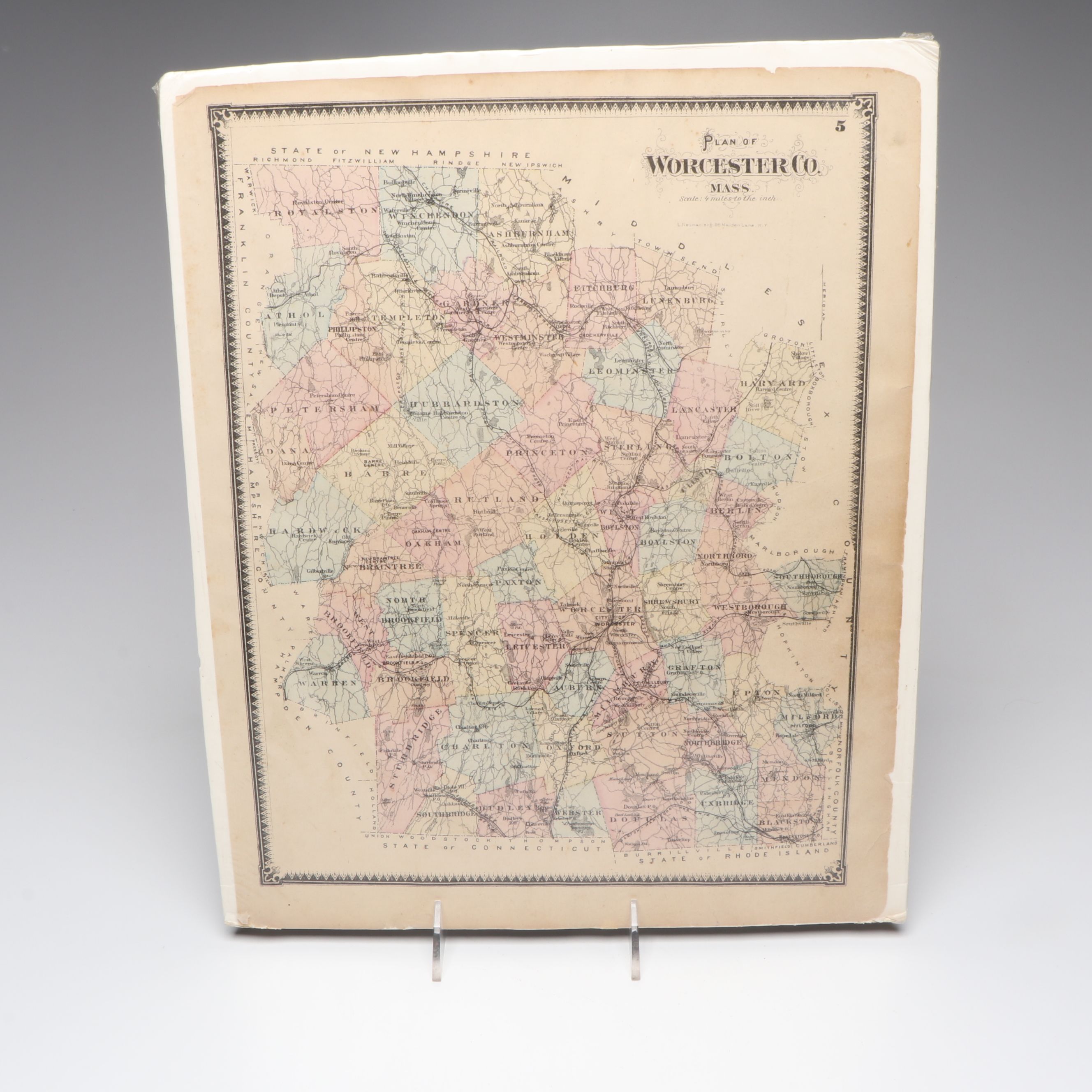 Massachusetts County and Town Hand-Colored Engraved Maps, Late 19th Century