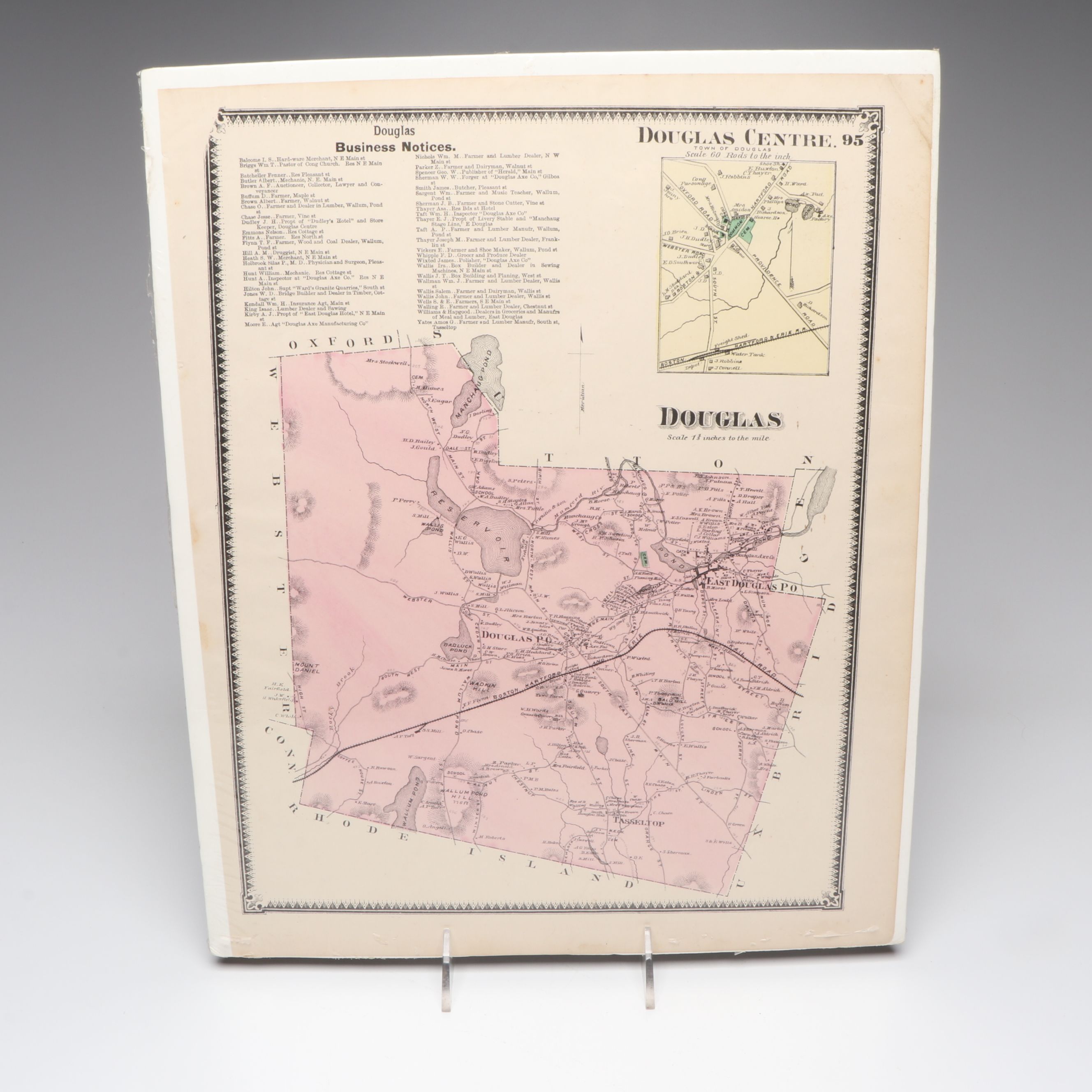 Massachusetts County and Town Hand-Colored Engraved Maps, Late 19th Century