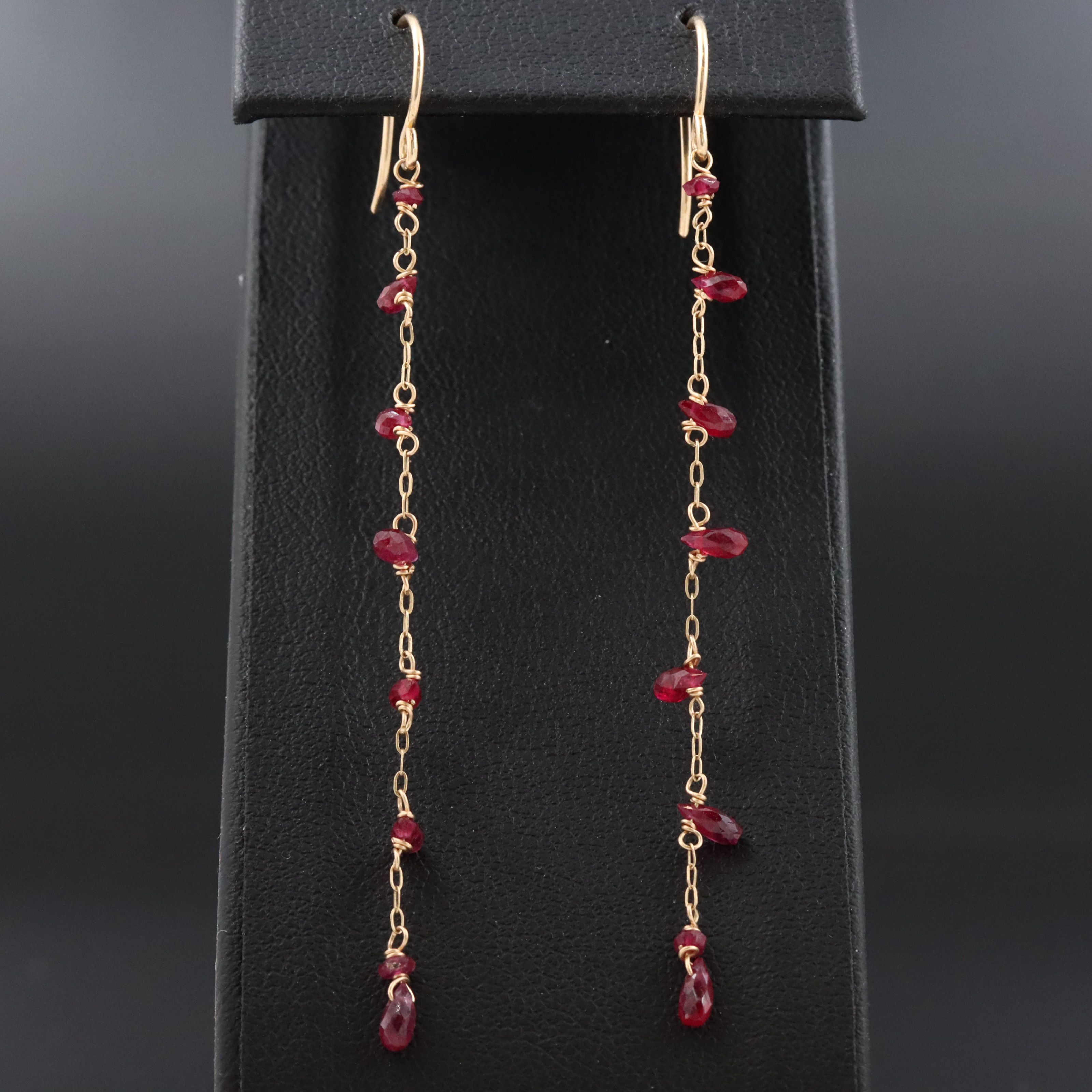 14K Ruby Station Drop Earrings