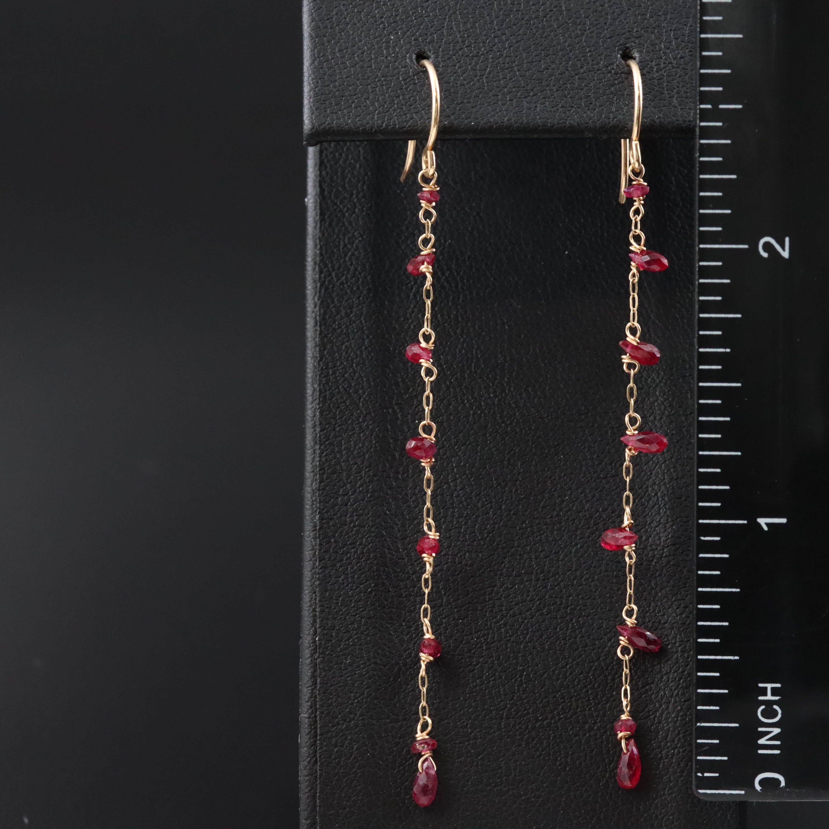 14K Ruby Station Drop Earrings