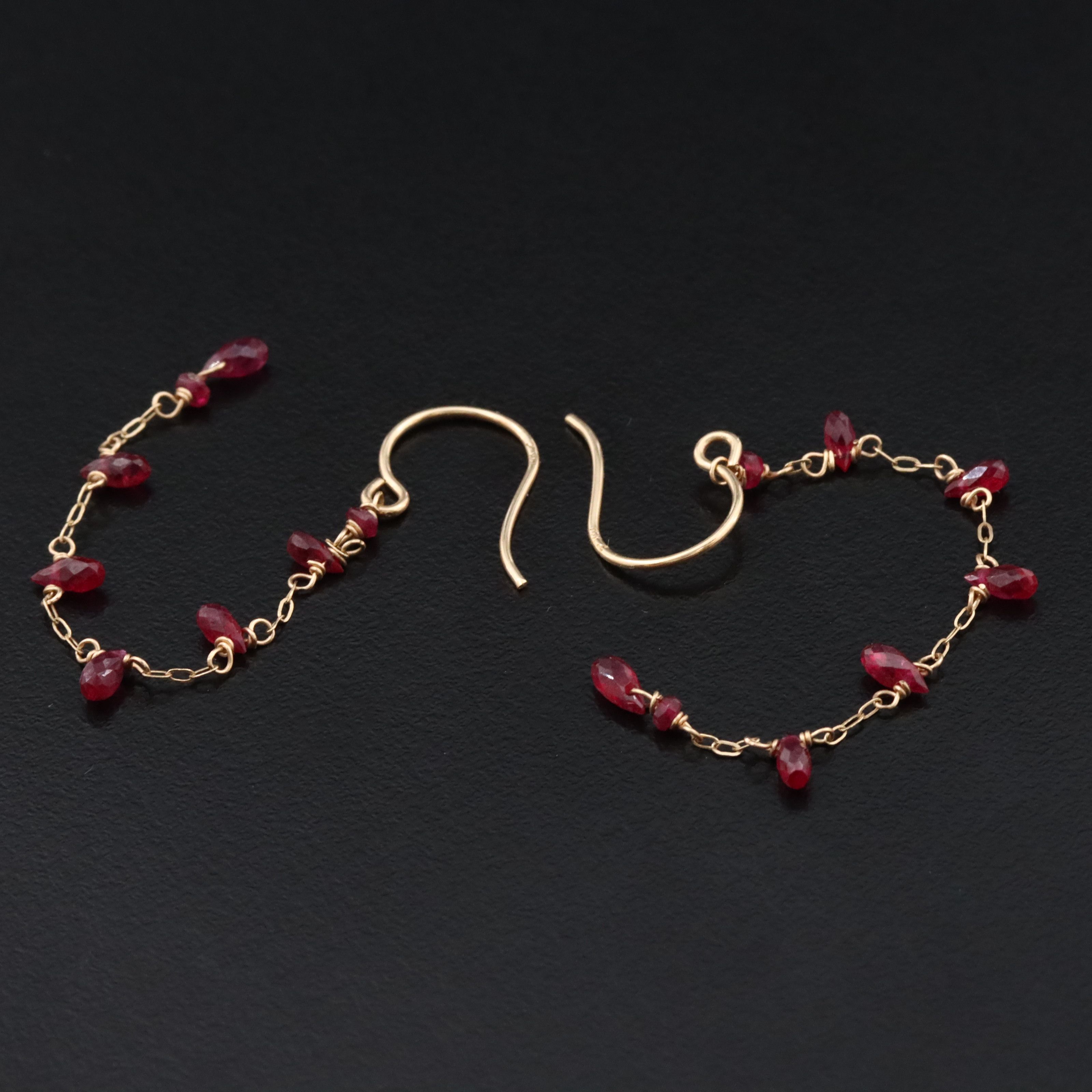 14K Ruby Station Drop Earrings