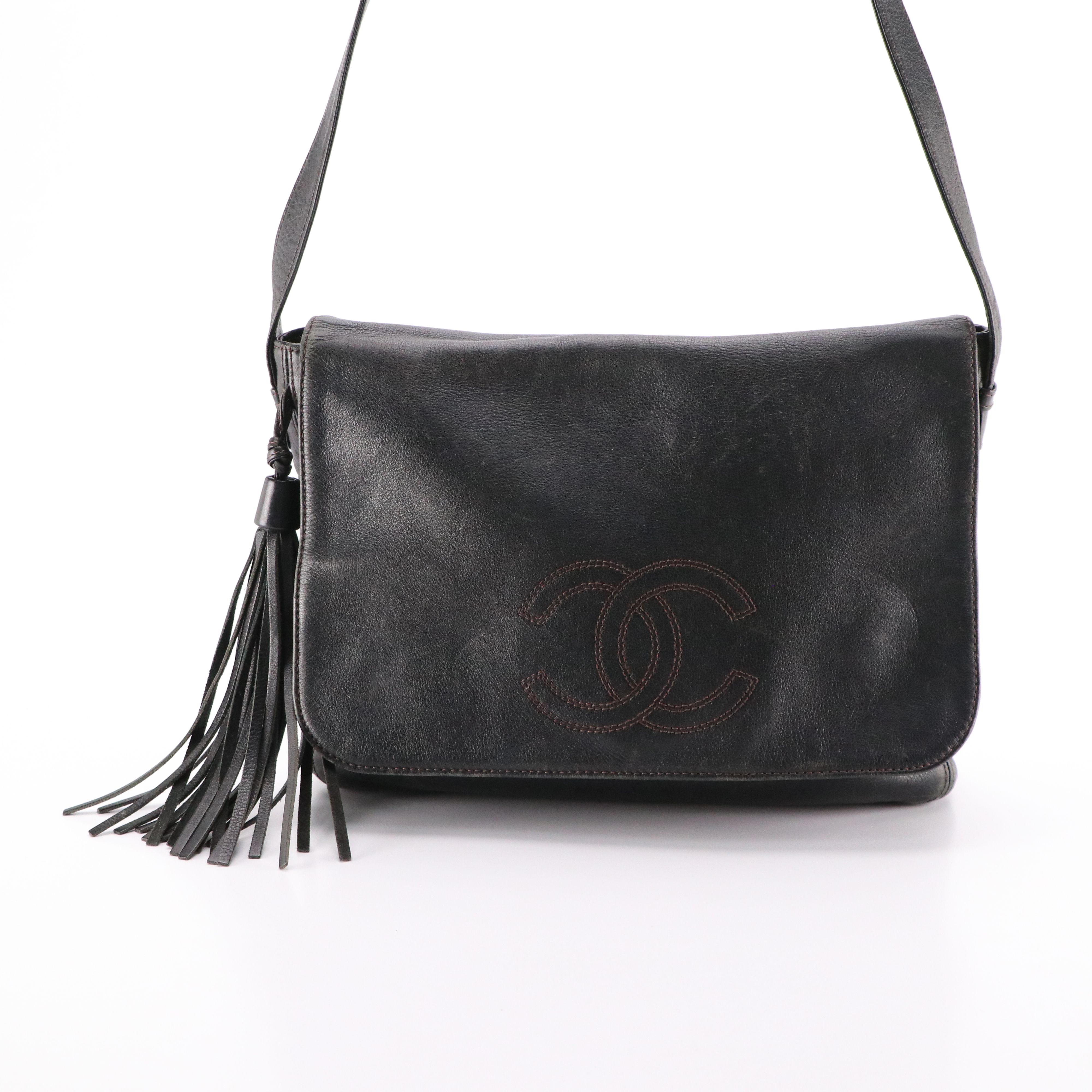 Chanel Stitched CC Flap Messenger Bag in Leather with Box