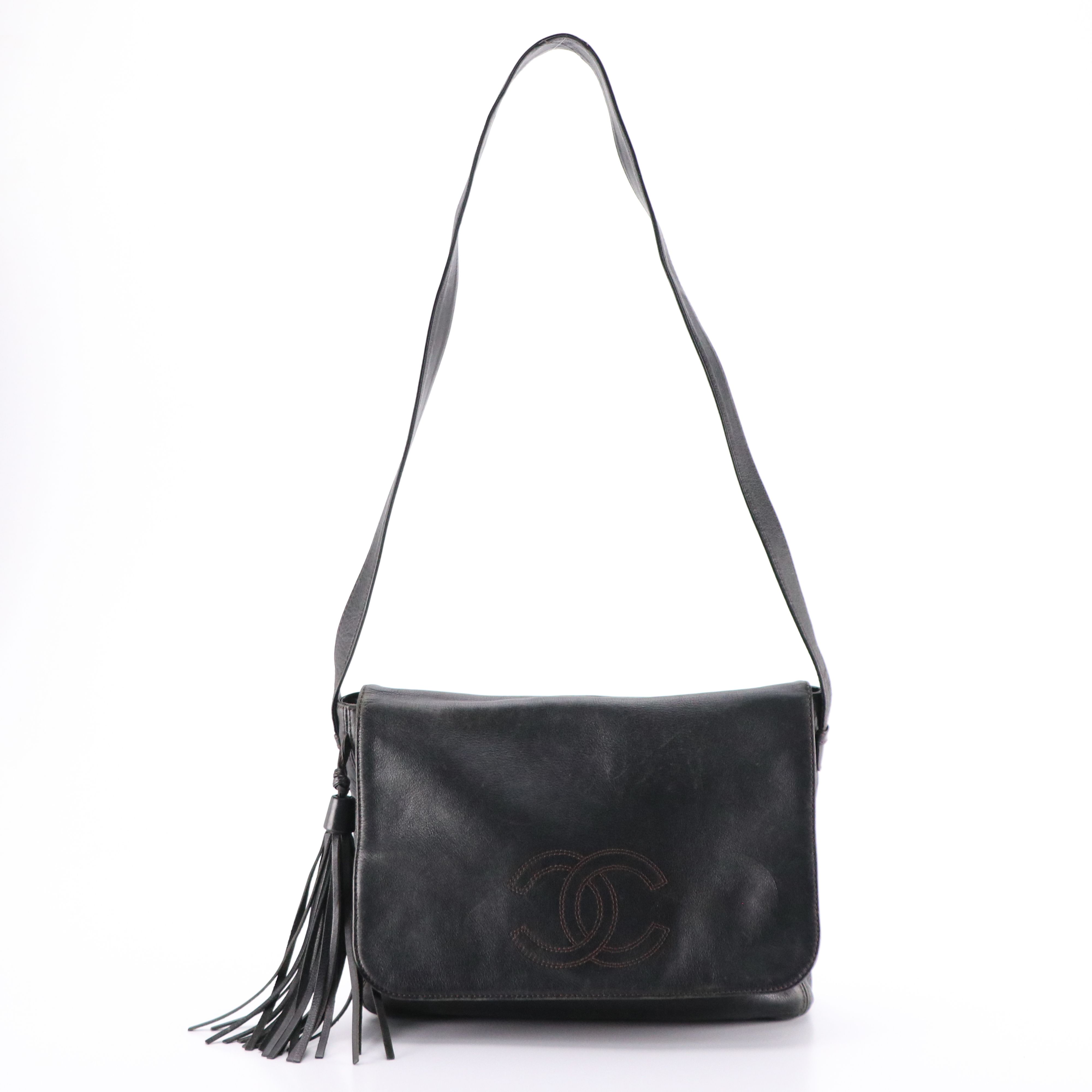 Chanel Stitched CC Flap Messenger Bag in Leather with Box