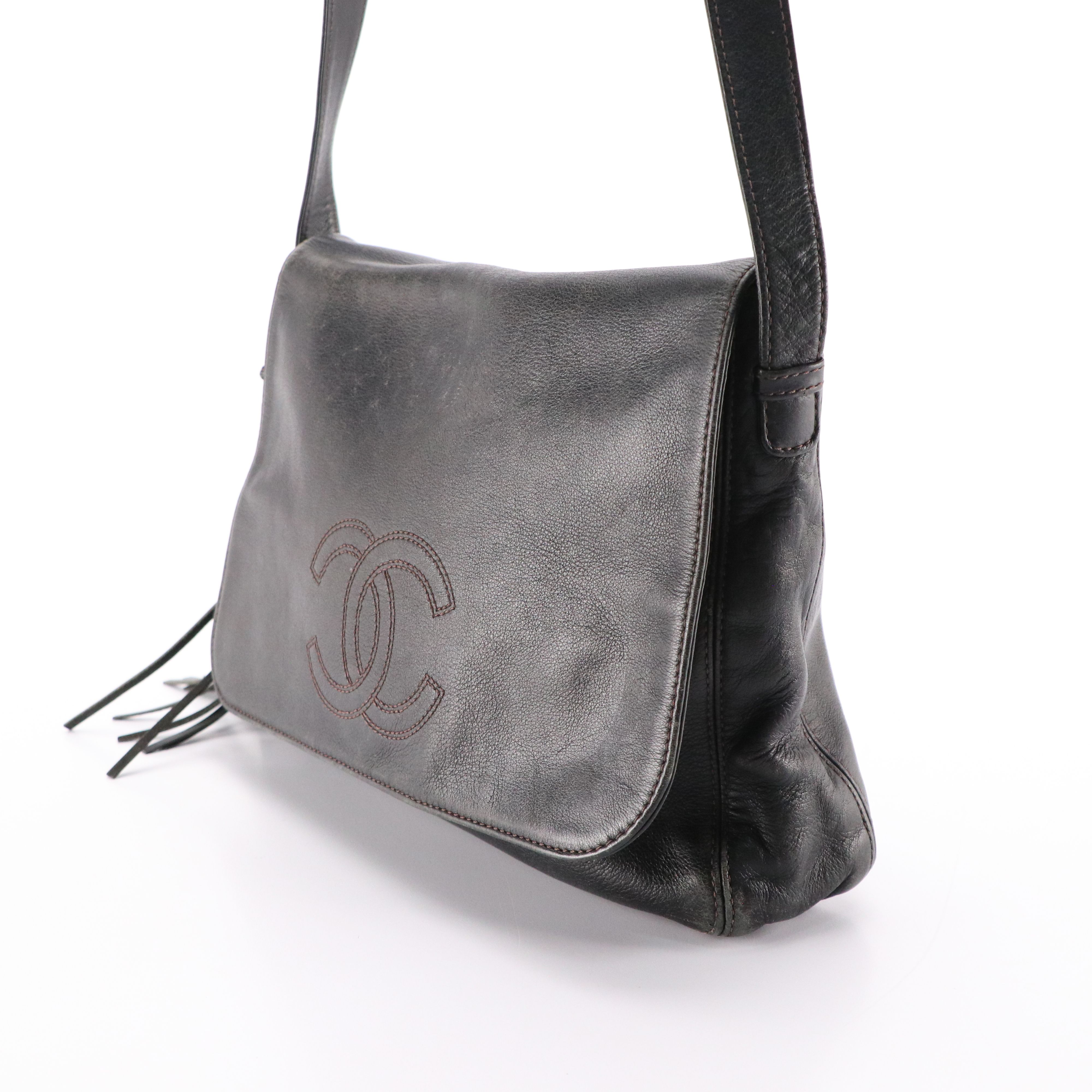 Chanel Stitched CC Flap Messenger Bag in Leather with Box