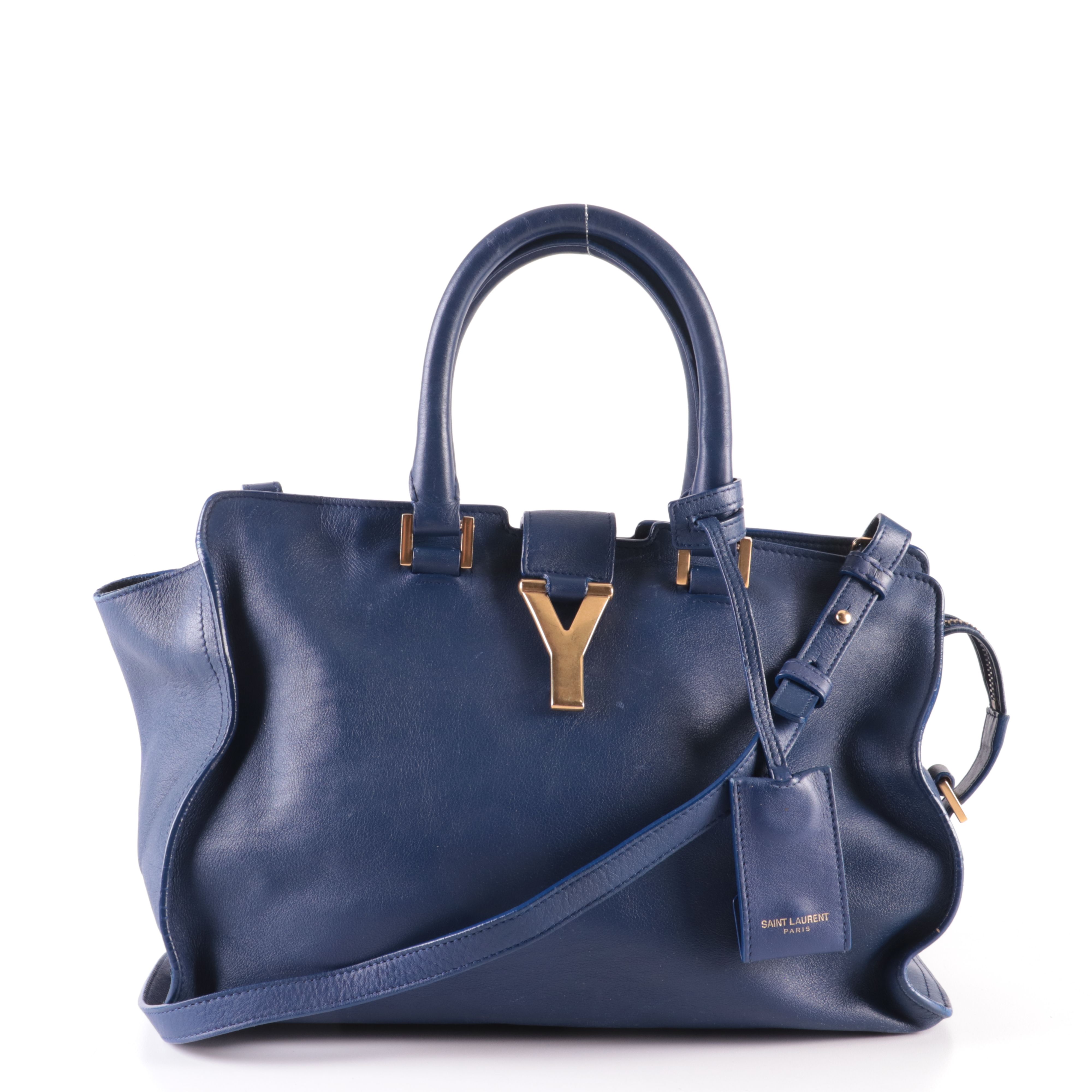Saint Laurent Cabas Chyc Satchel in Blue Leather