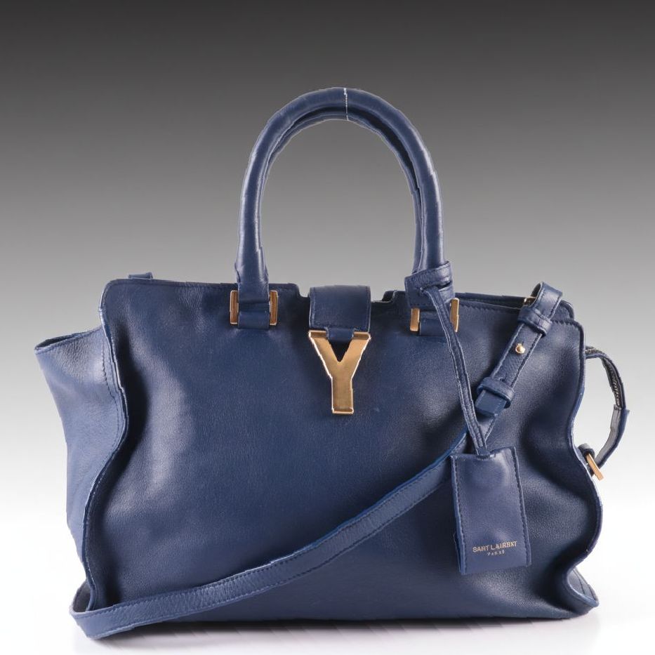 Saint Laurent Cabas Chyc Satchel in Blue Leather