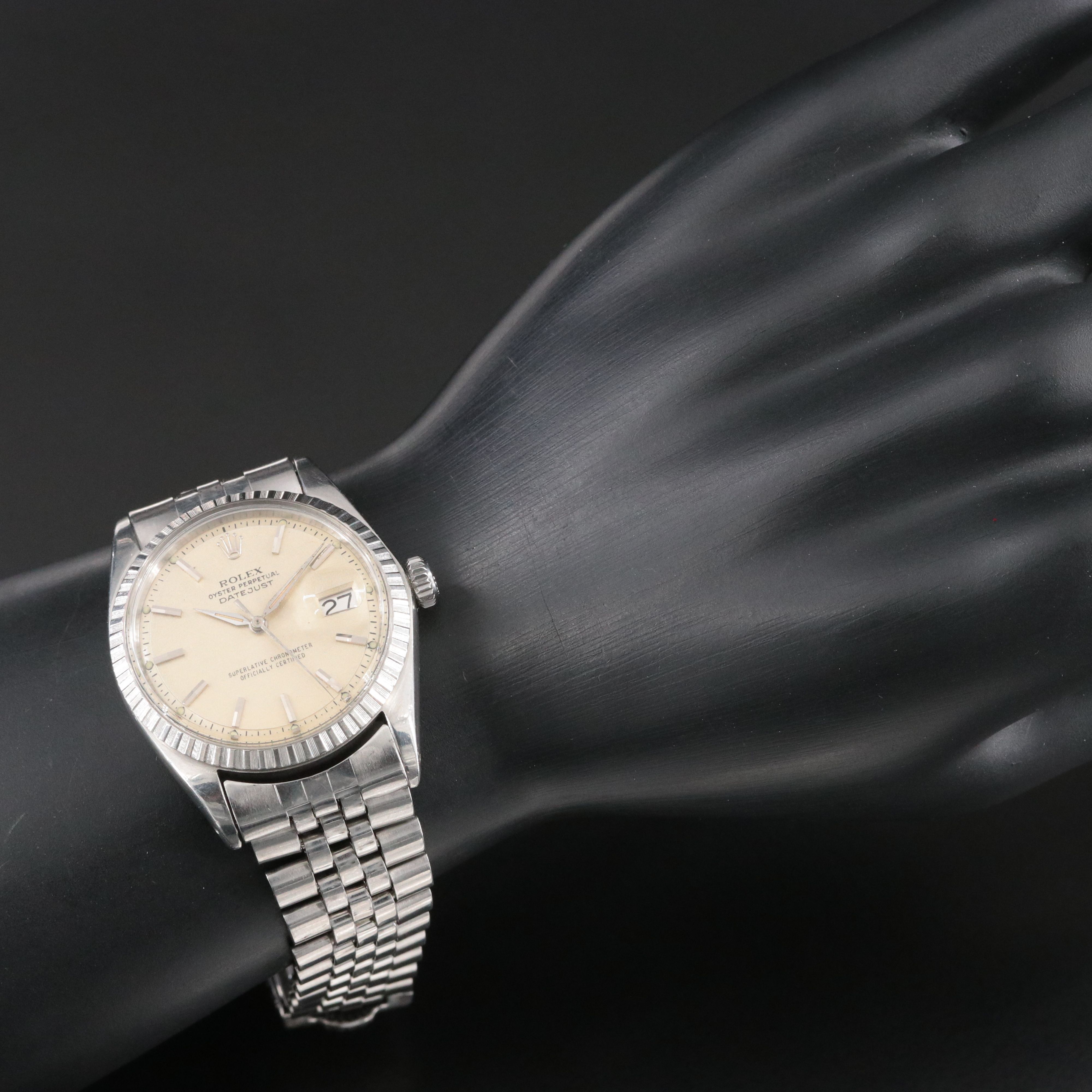 1964 Rolex Stainless Steel Engine Turned Bezel Datejust 1603 Watch