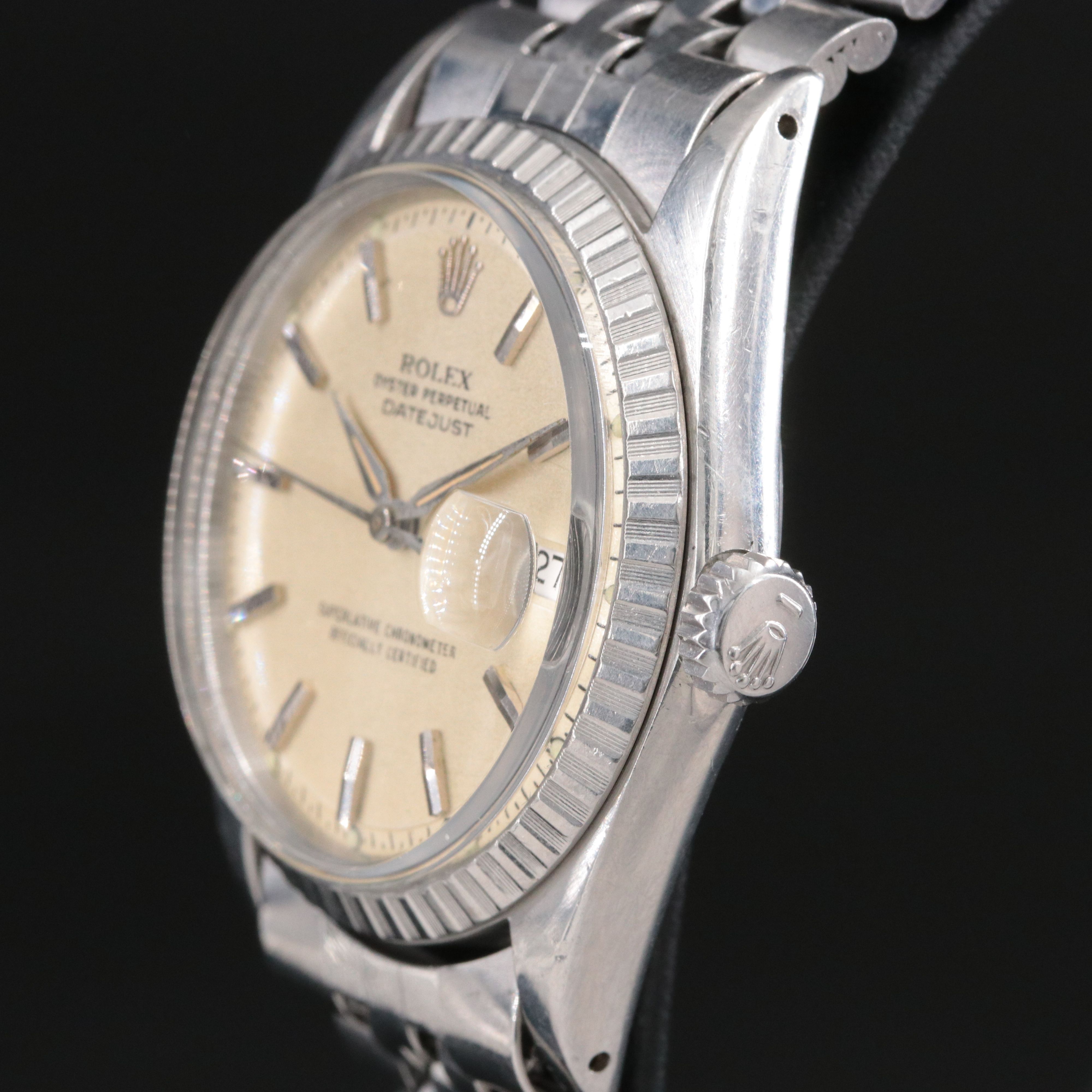 1964 Rolex Stainless Steel Engine Turned Bezel Datejust 1603 Watch