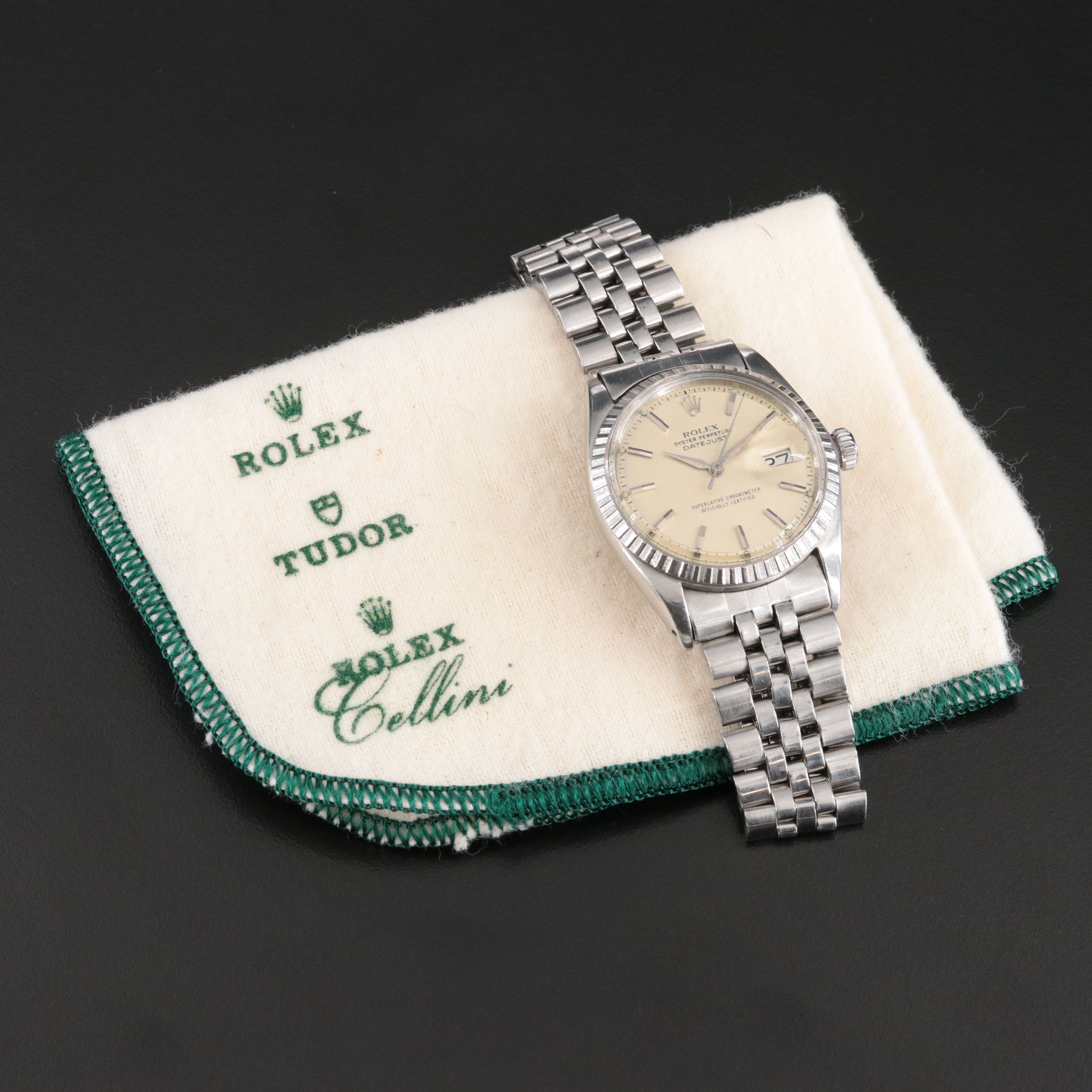 1964 Rolex Stainless Steel Engine Turned Bezel Datejust 1603 Watch