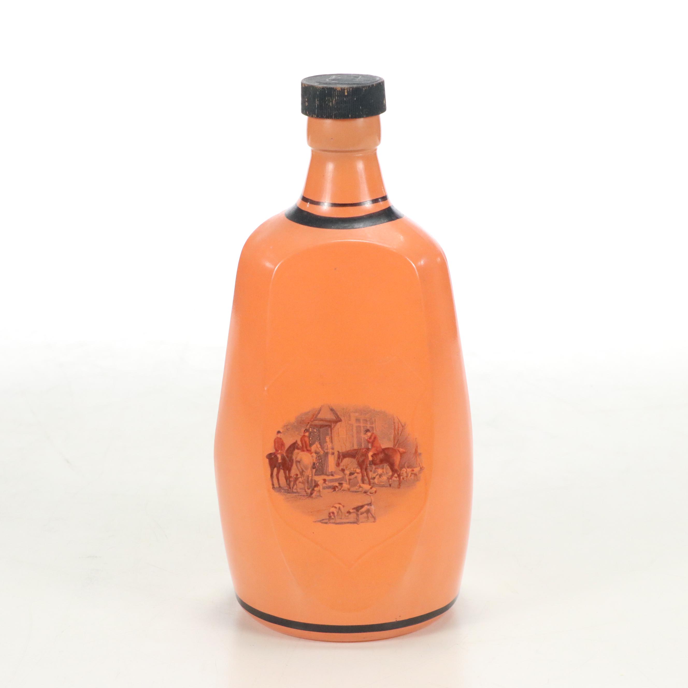 Mid Century Orange and Black Finish Glass Decanter and Shot Glasses