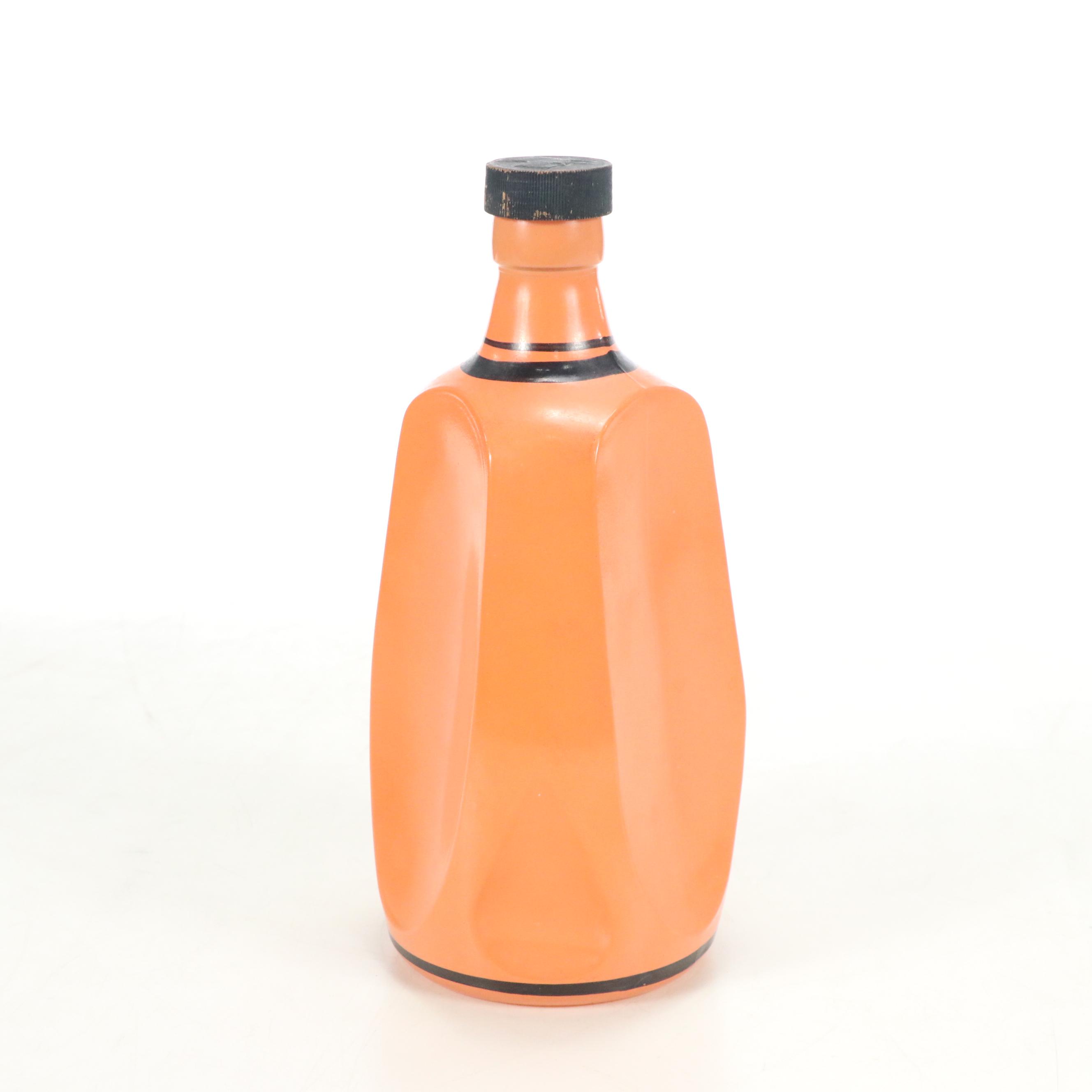 Mid Century Orange and Black Finish Glass Decanter and Shot Glasses
