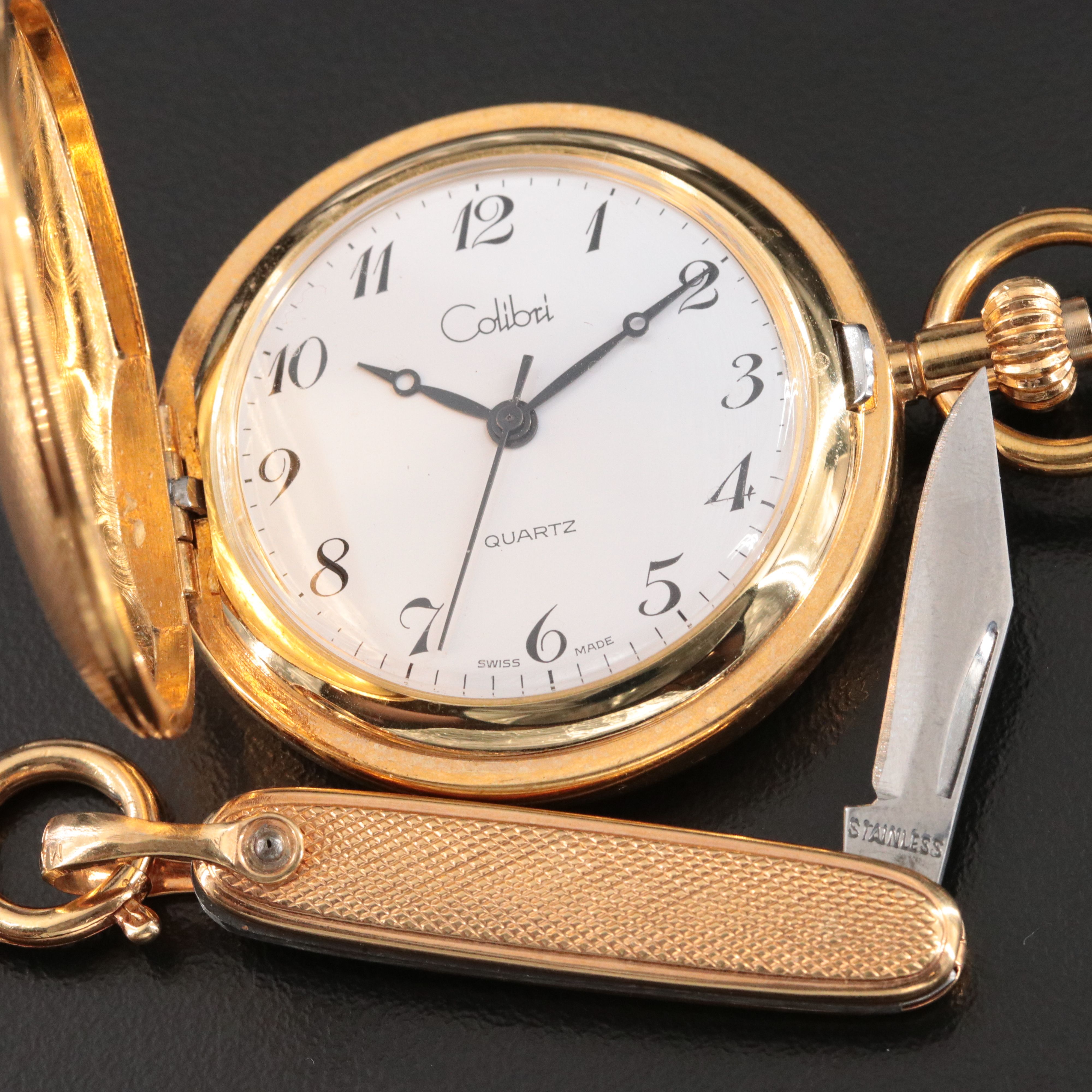Calibri Gold-Tone Pocket Watch with Pen Knife Fob