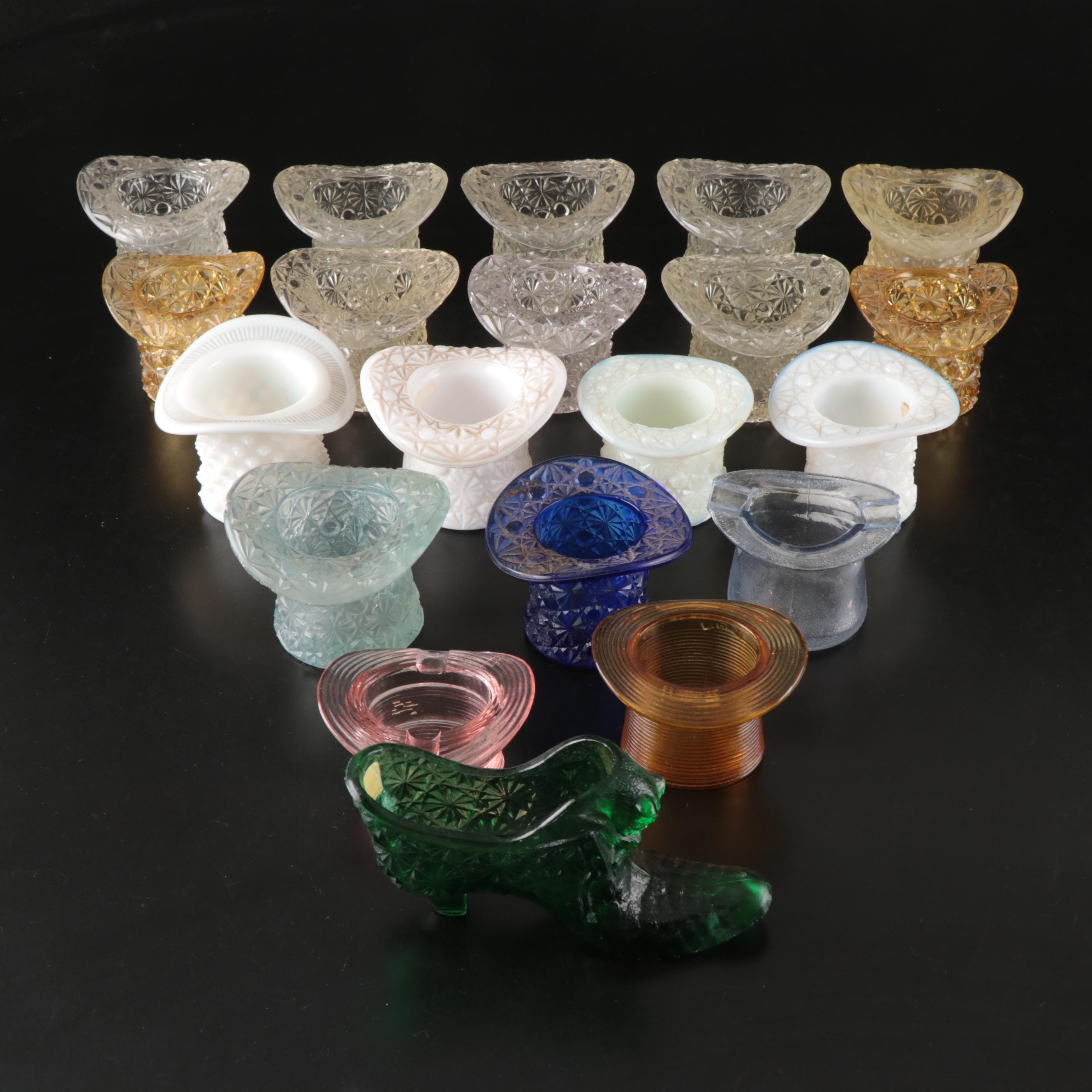 McKee & Bros Ribbed Hat Toothpick, More Glass Top Hats, Fenton Style Slipper