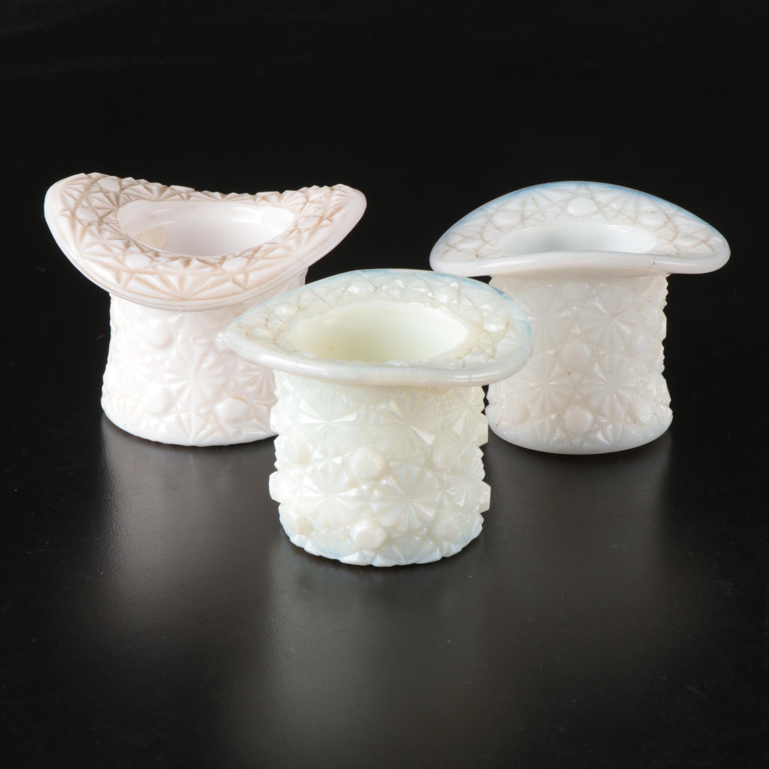 McKee & Bros Ribbed Hat Toothpick, More Glass Top Hats, Fenton Style Slipper