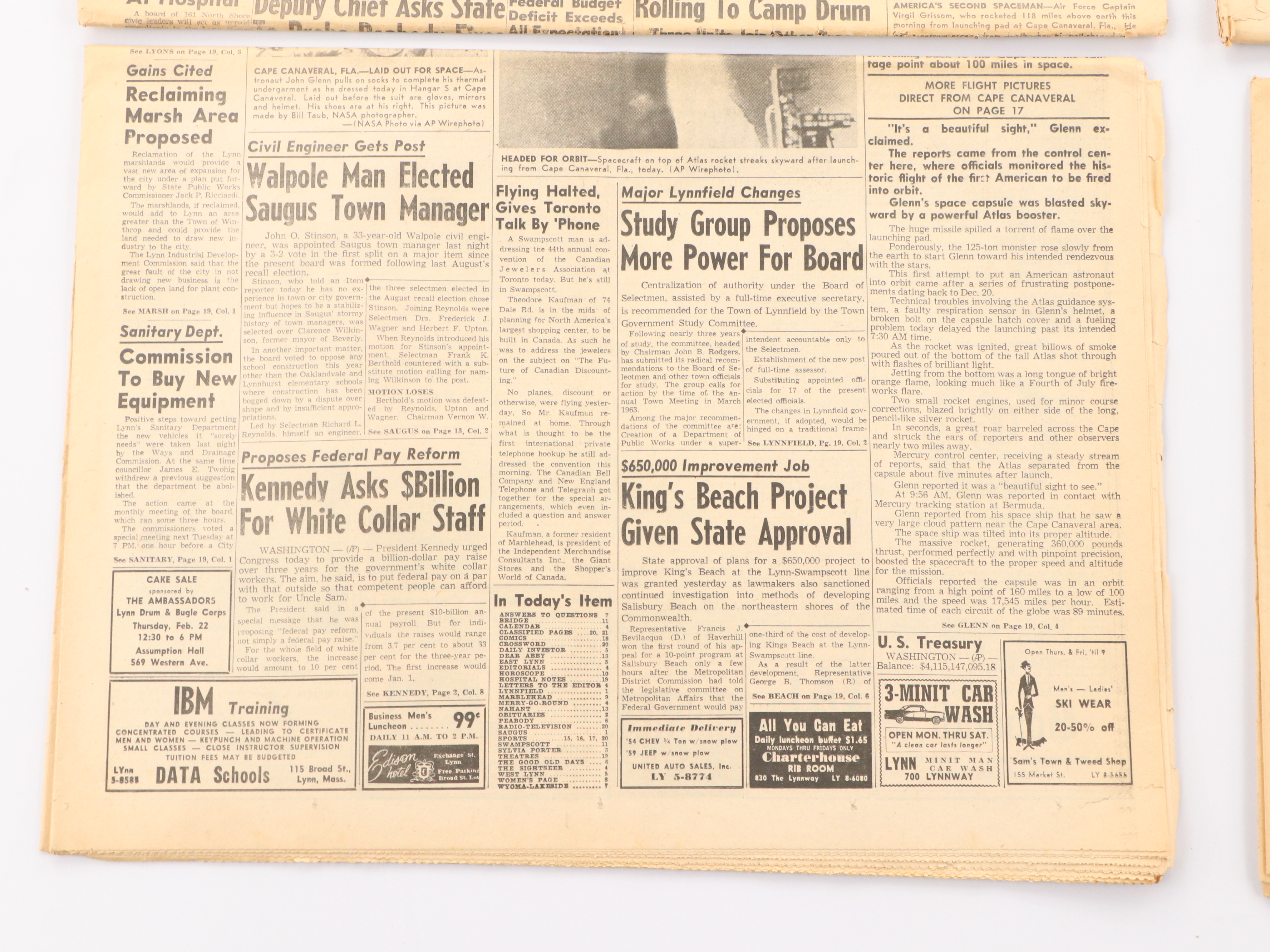 "Daily Evening Item" Newspapers Featuring U.S. Space Missions, 1960s