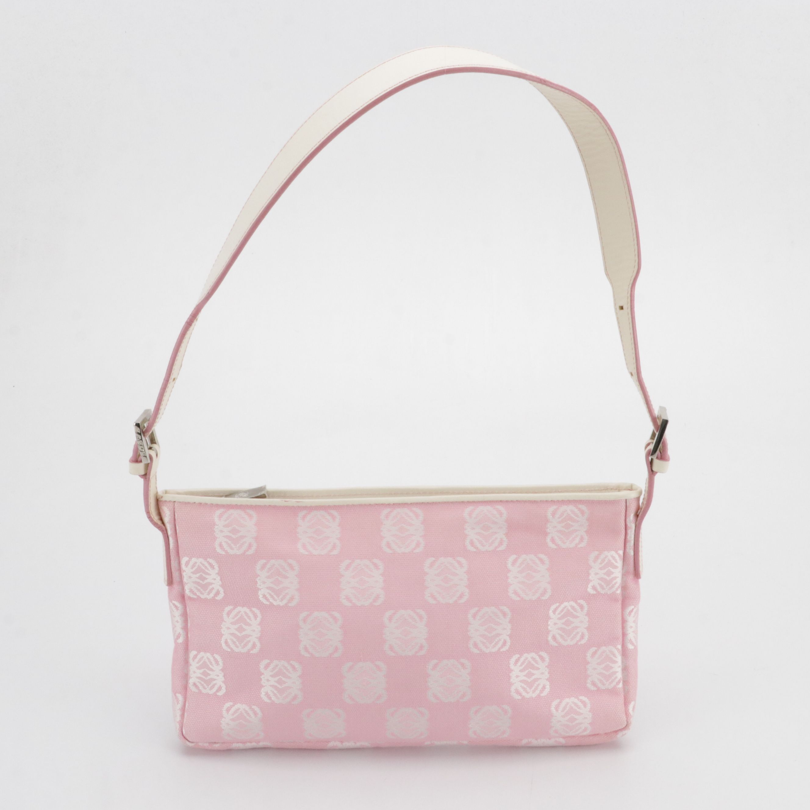 Loewe Pink Anagram Canvas and White Leather Shoulder Bag