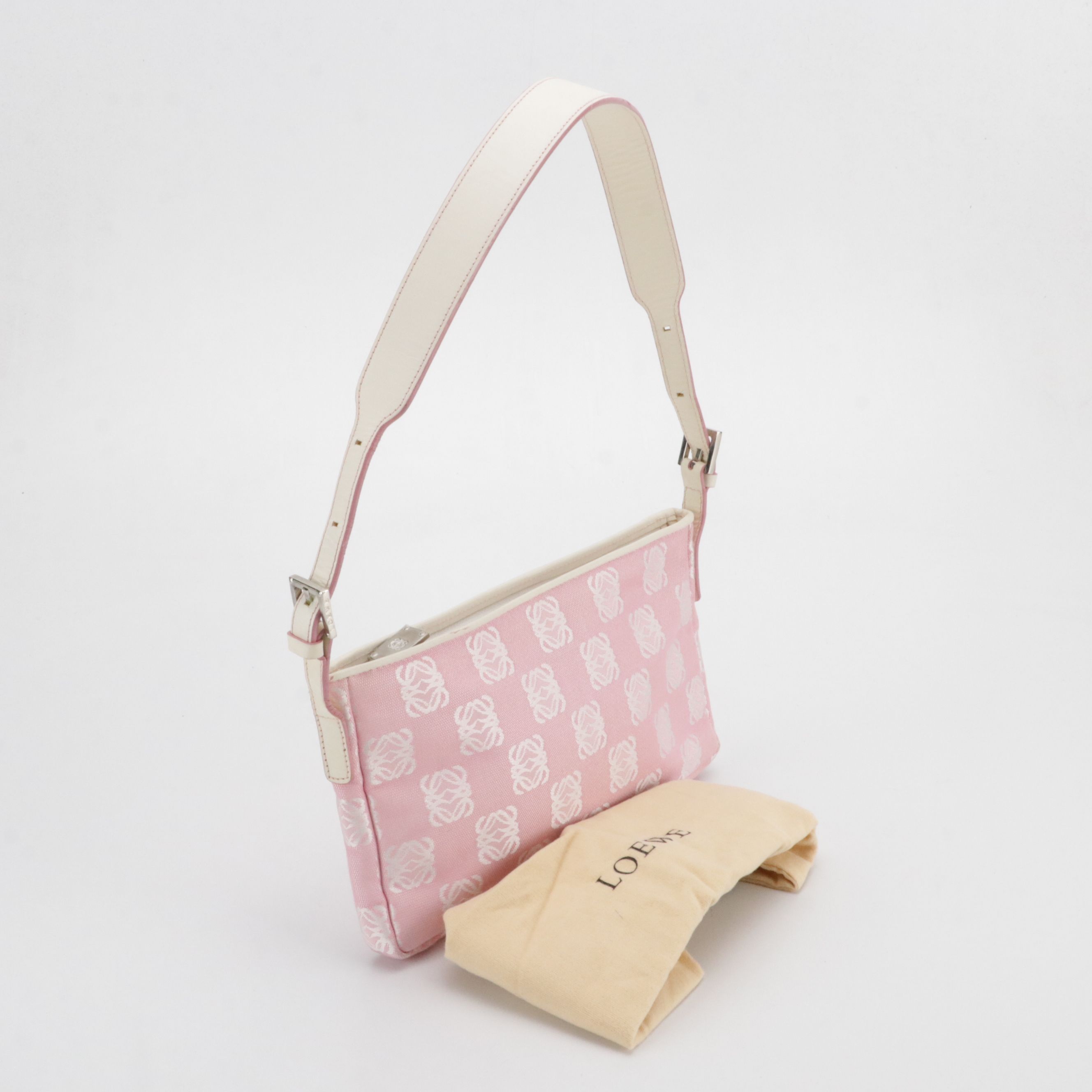Loewe Pink Anagram Canvas and White Leather Shoulder Bag