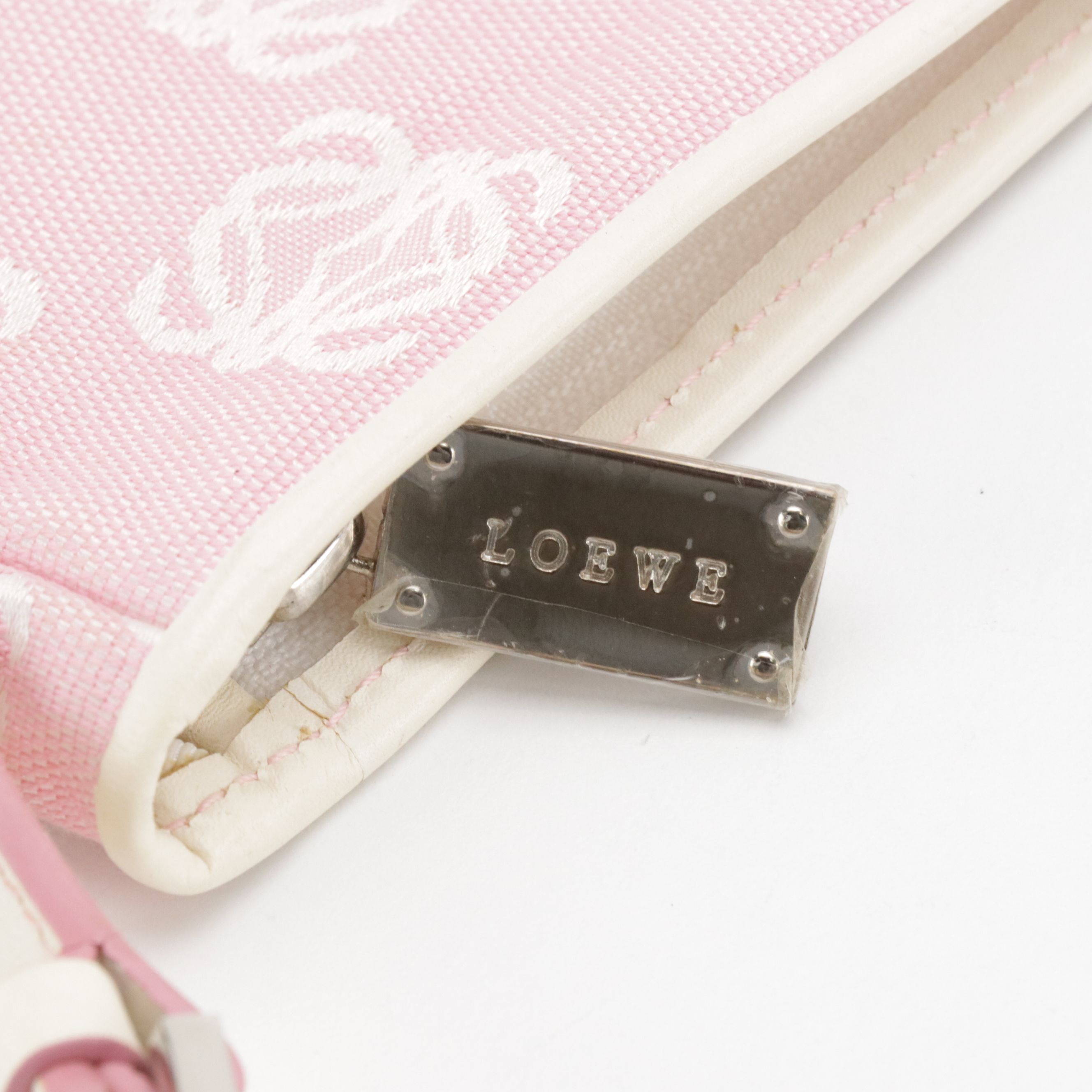 Loewe Pink Anagram Canvas and White Leather Shoulder Bag