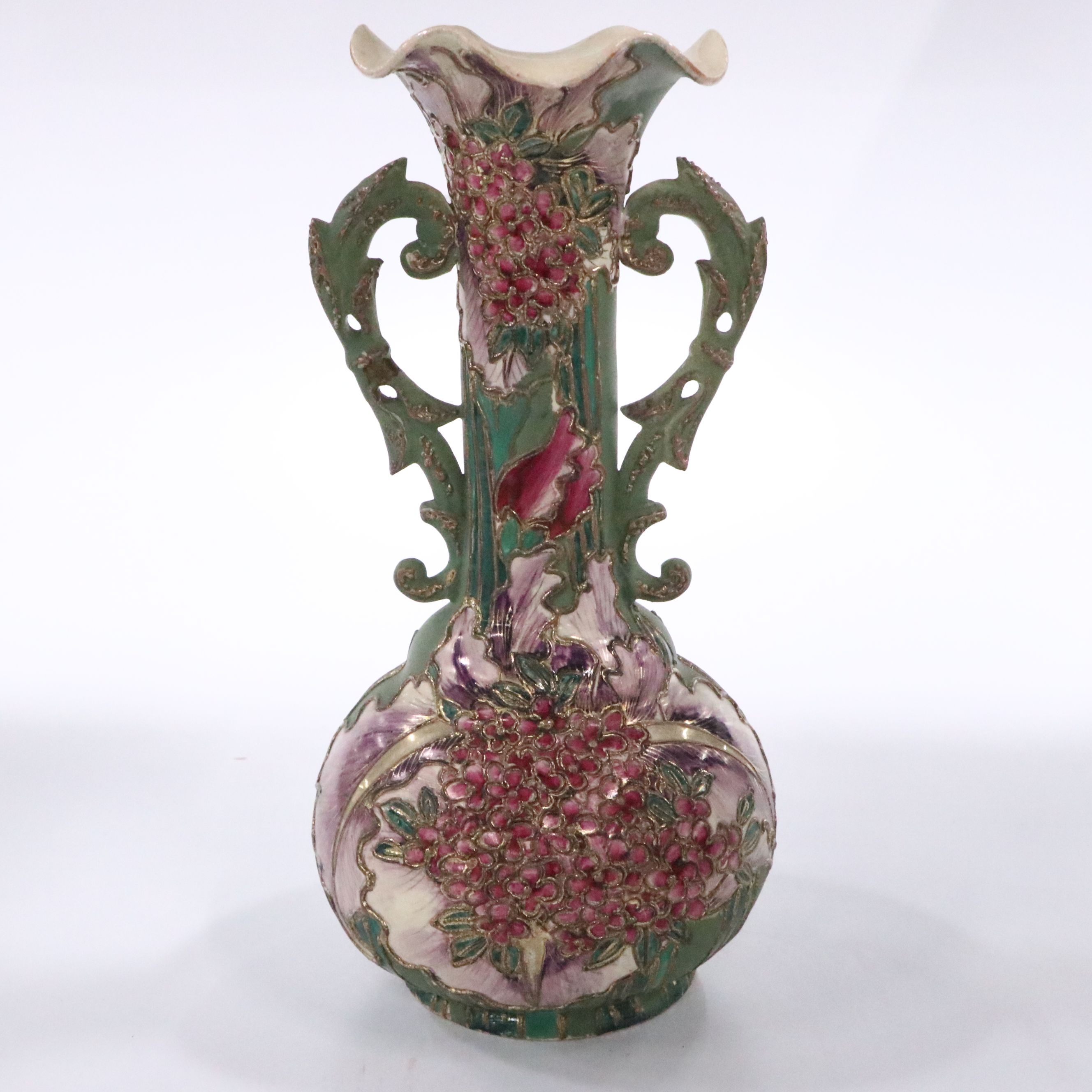 Vintage Floral Porcelain Handled Vase with Ewer and Other Vase