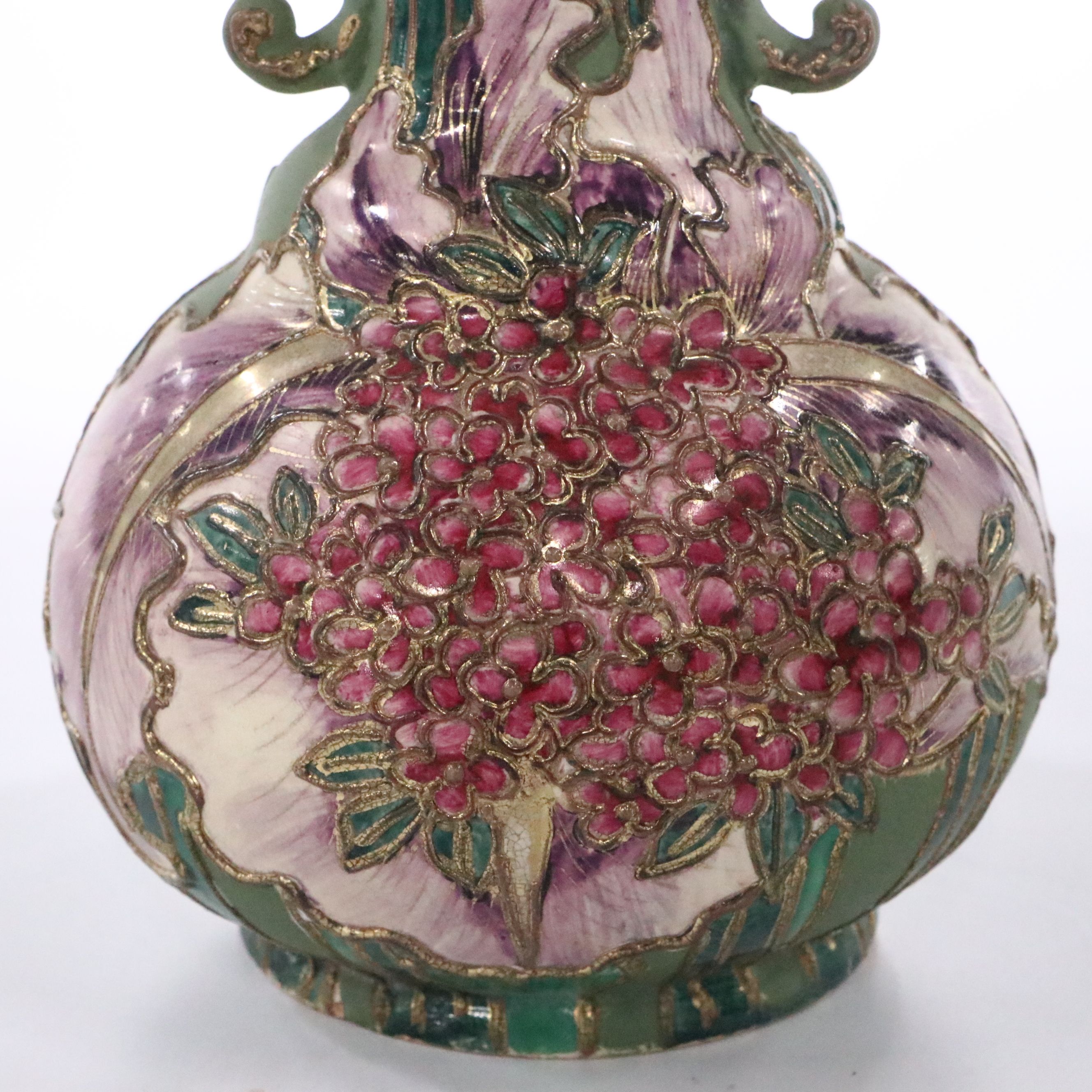 Vintage Floral Porcelain Handled Vase with Ewer and Other Vase