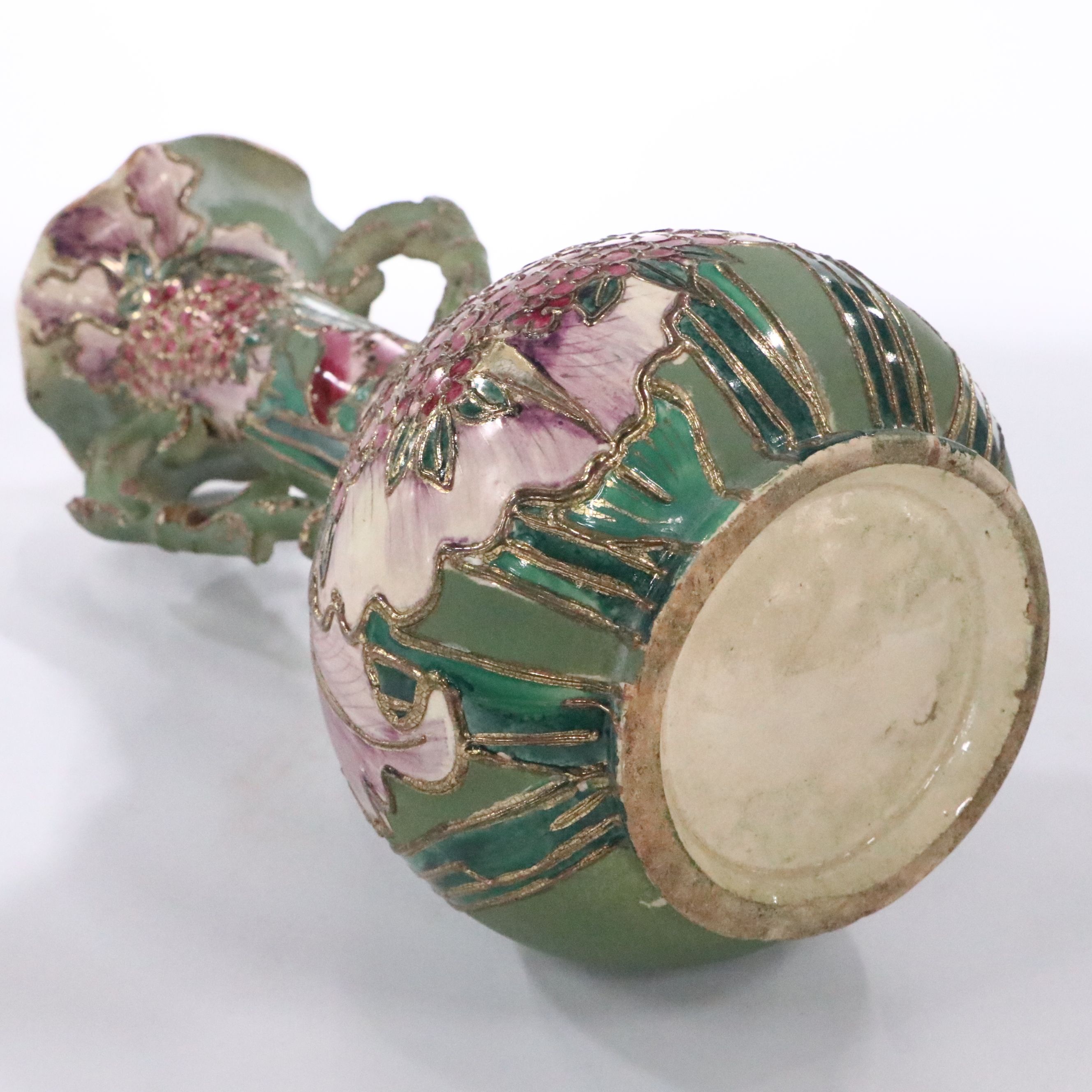 Vintage Floral Porcelain Handled Vase with Ewer and Other Vase