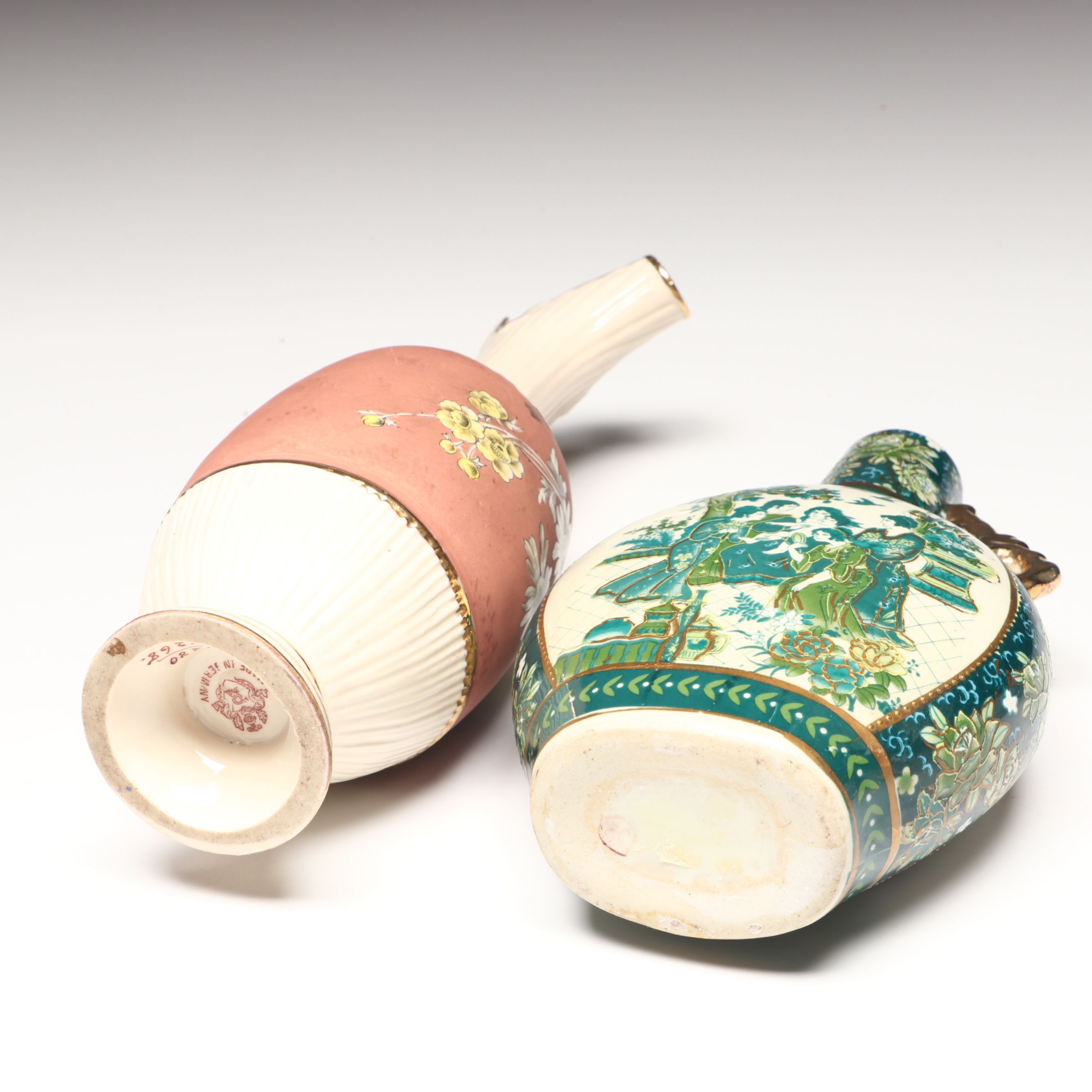 Vintage Floral Porcelain Handled Vase with Ewer and Other Vase