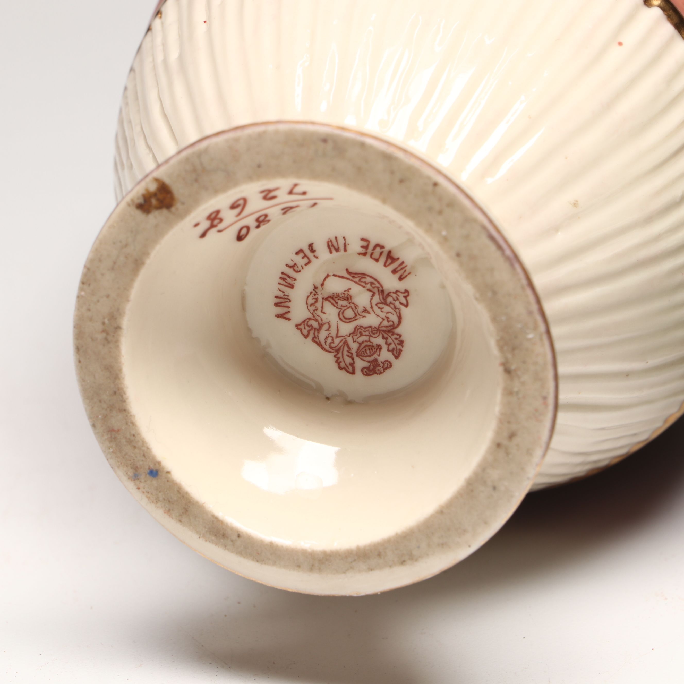 Vintage Floral Porcelain Handled Vase with Ewer and Other Vase