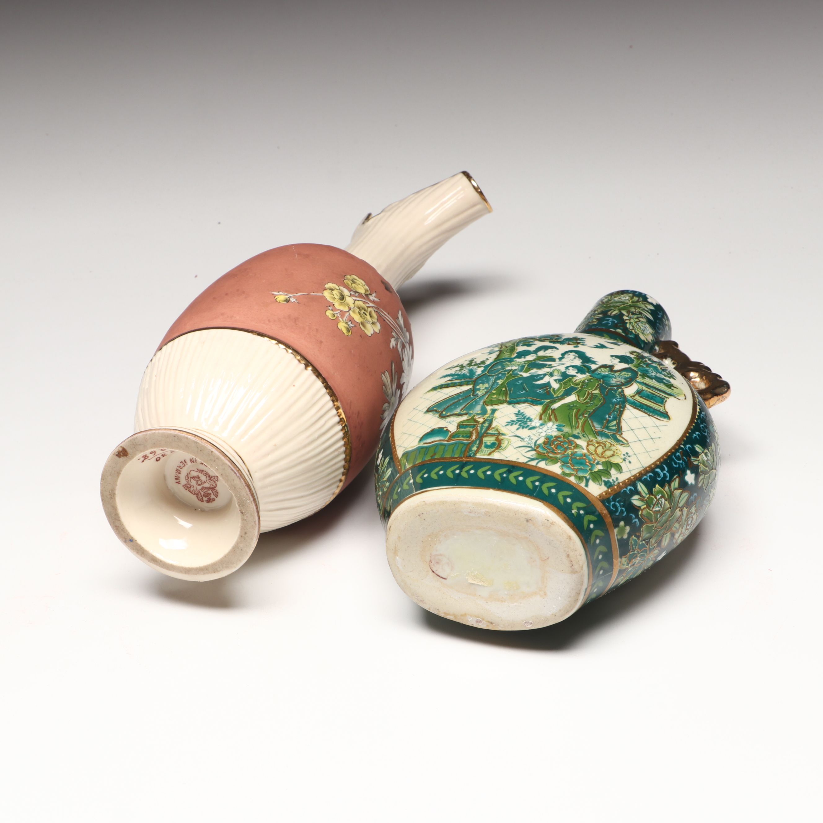 Vintage Floral Porcelain Handled Vase with Ewer and Other Vase