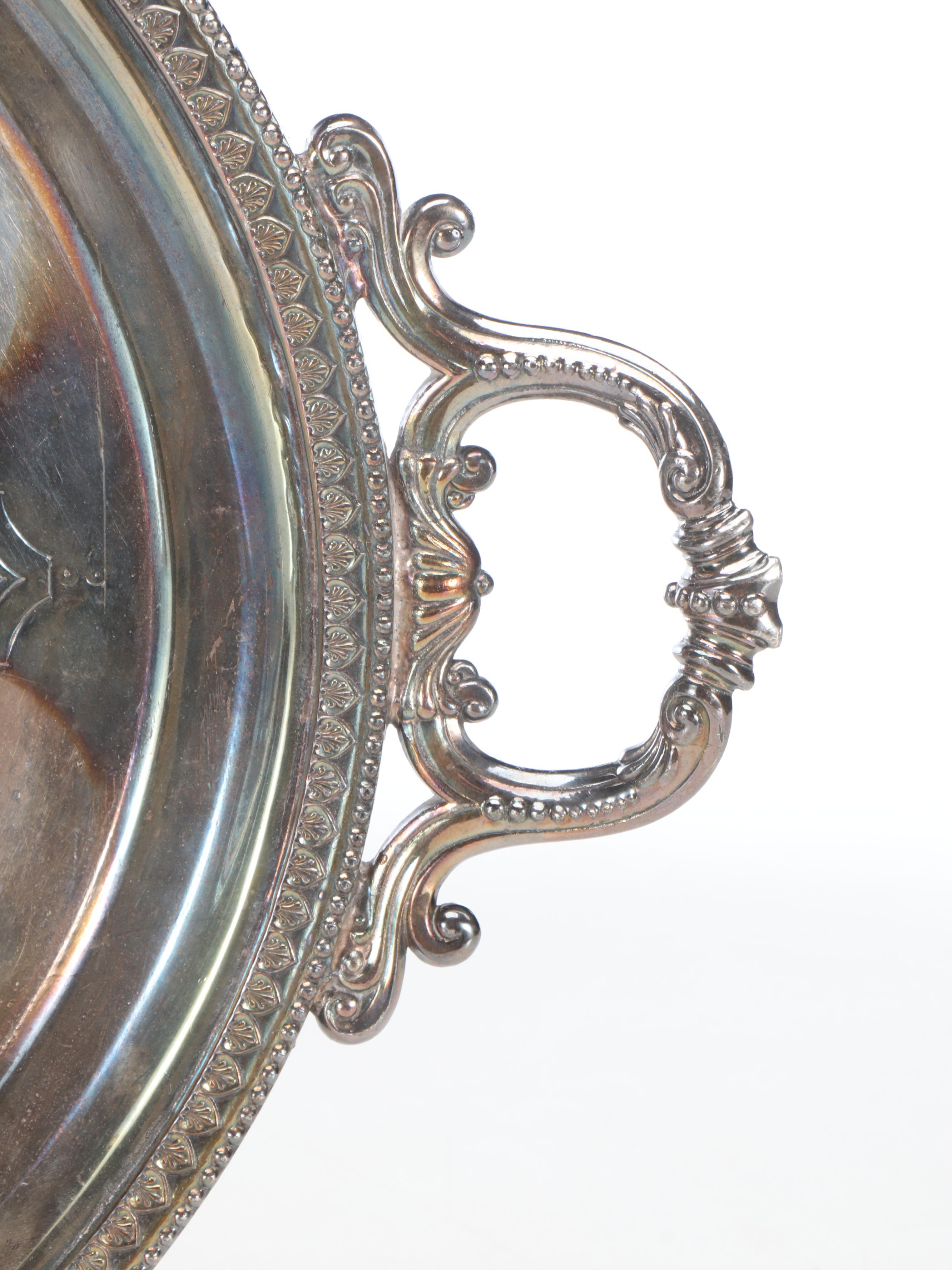 Lunt Silversmiths Silver Plate Butler's Tray with Other Ornate Handled Tray