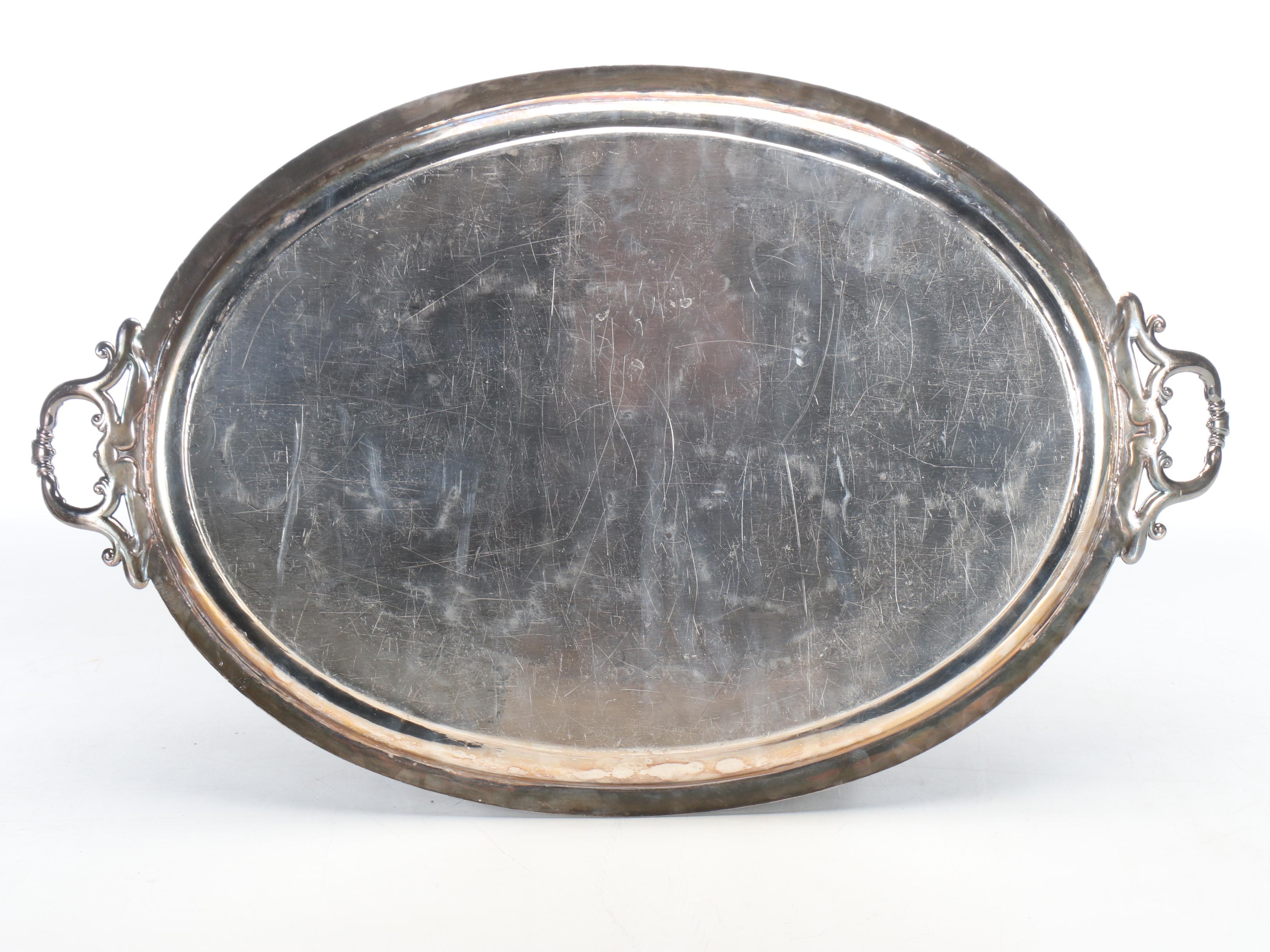 Lunt Silversmiths Silver Plate Butler's Tray with Other Ornate Handled Tray