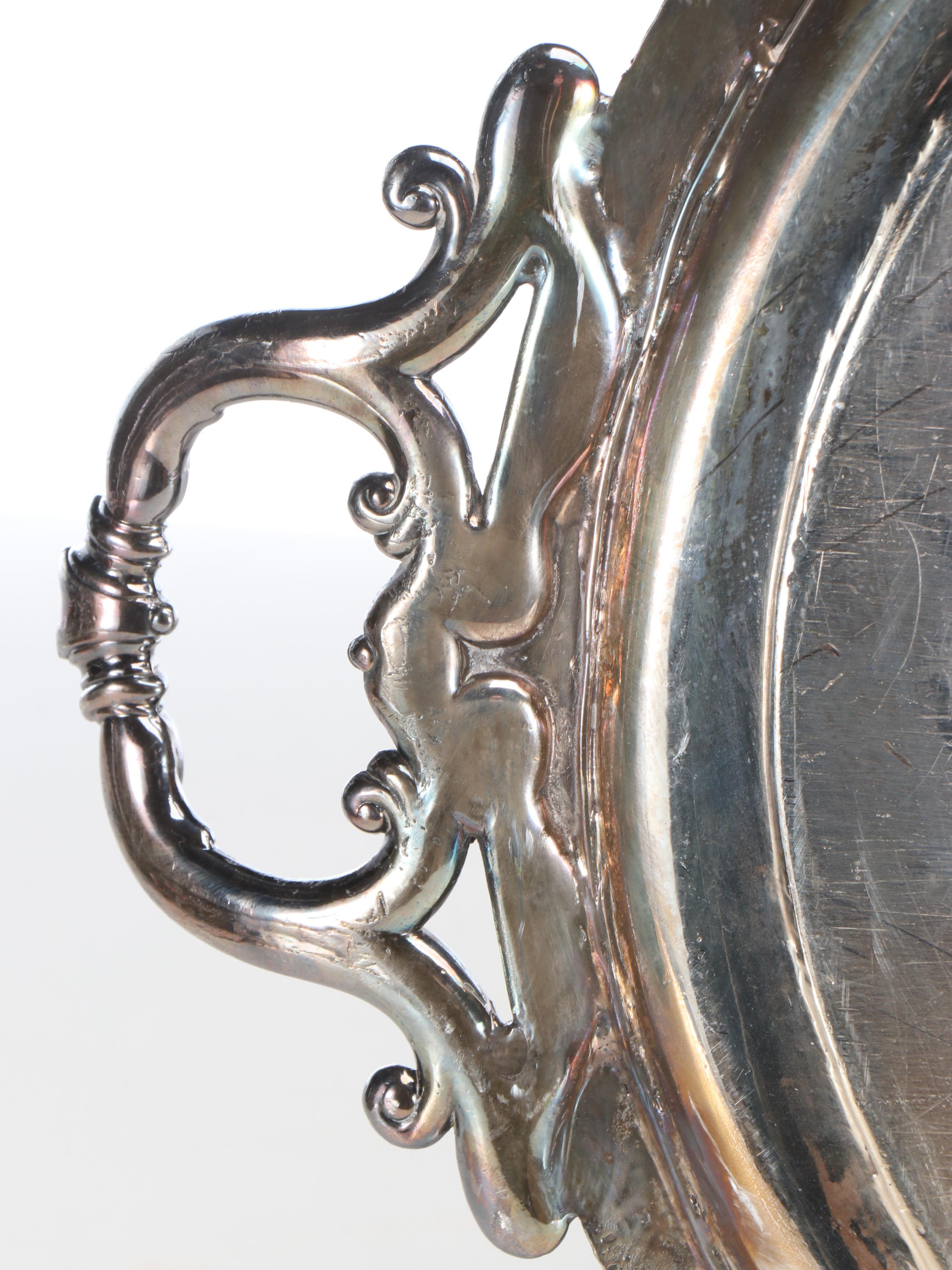 Lunt Silversmiths Silver Plate Butler's Tray with Other Ornate Handled Tray