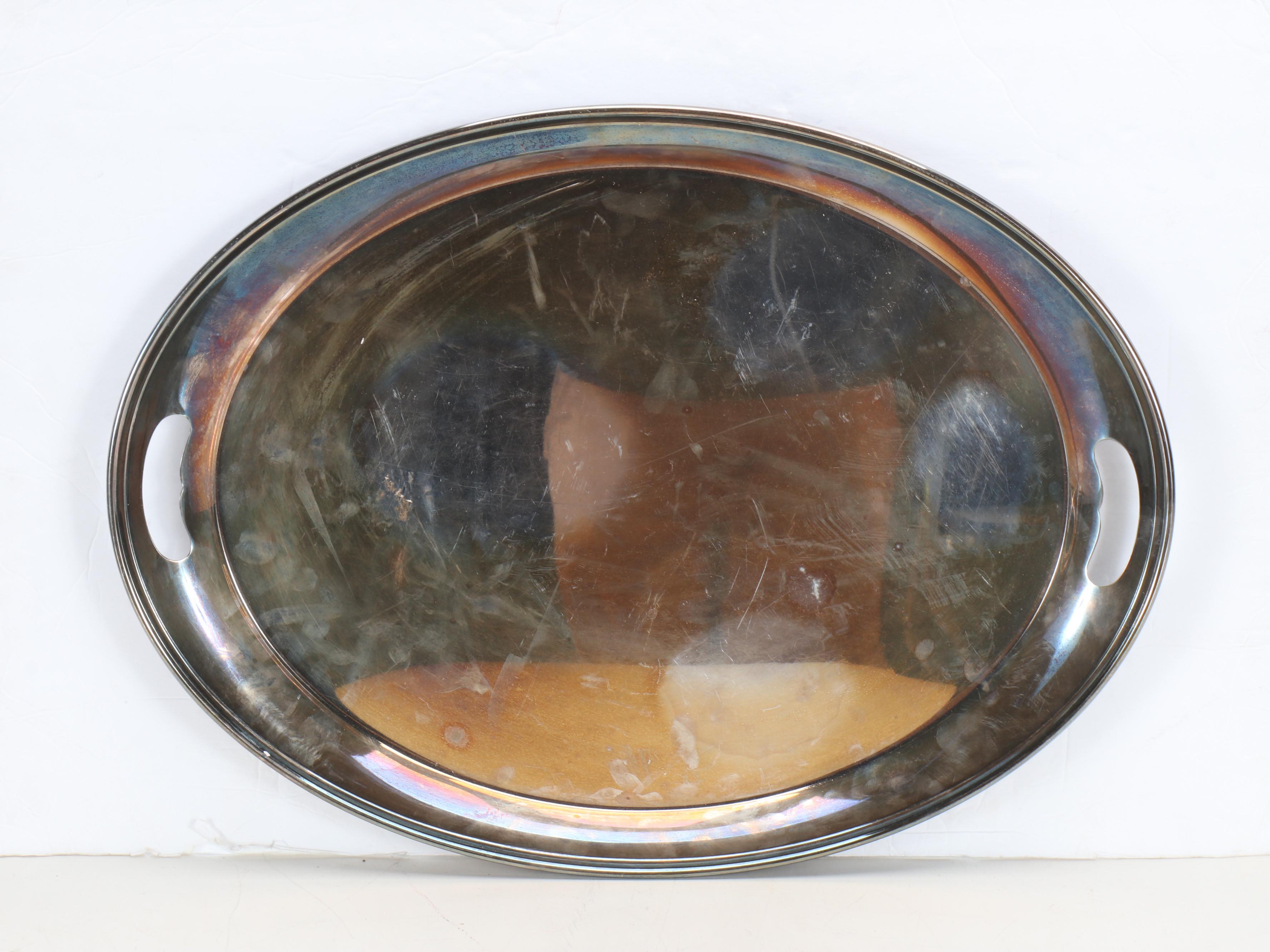 Lunt Silversmiths Silver Plate Butler's Tray with Other Ornate Handled Tray