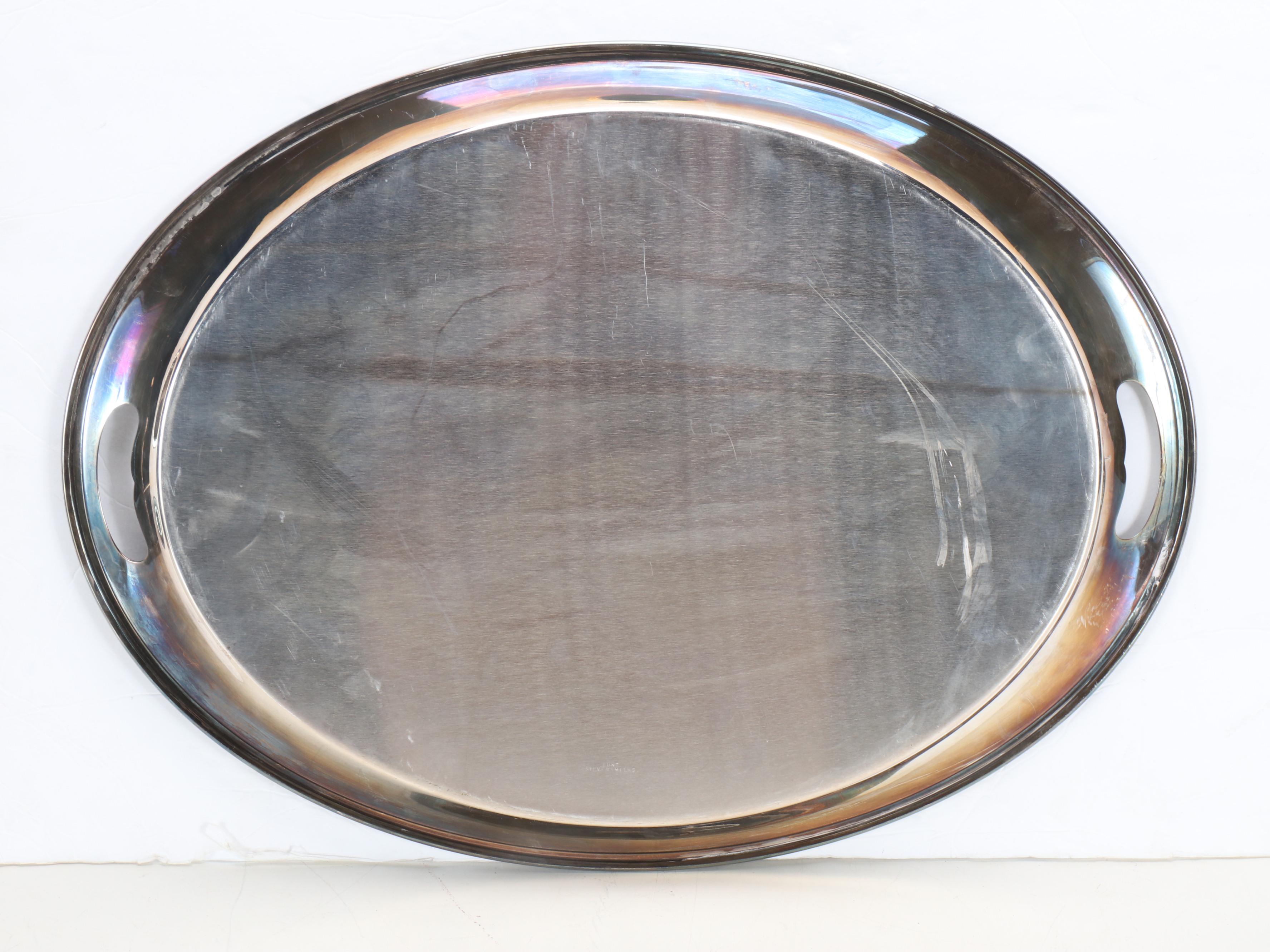 Lunt Silversmiths Silver Plate Butler's Tray with Other Ornate Handled Tray