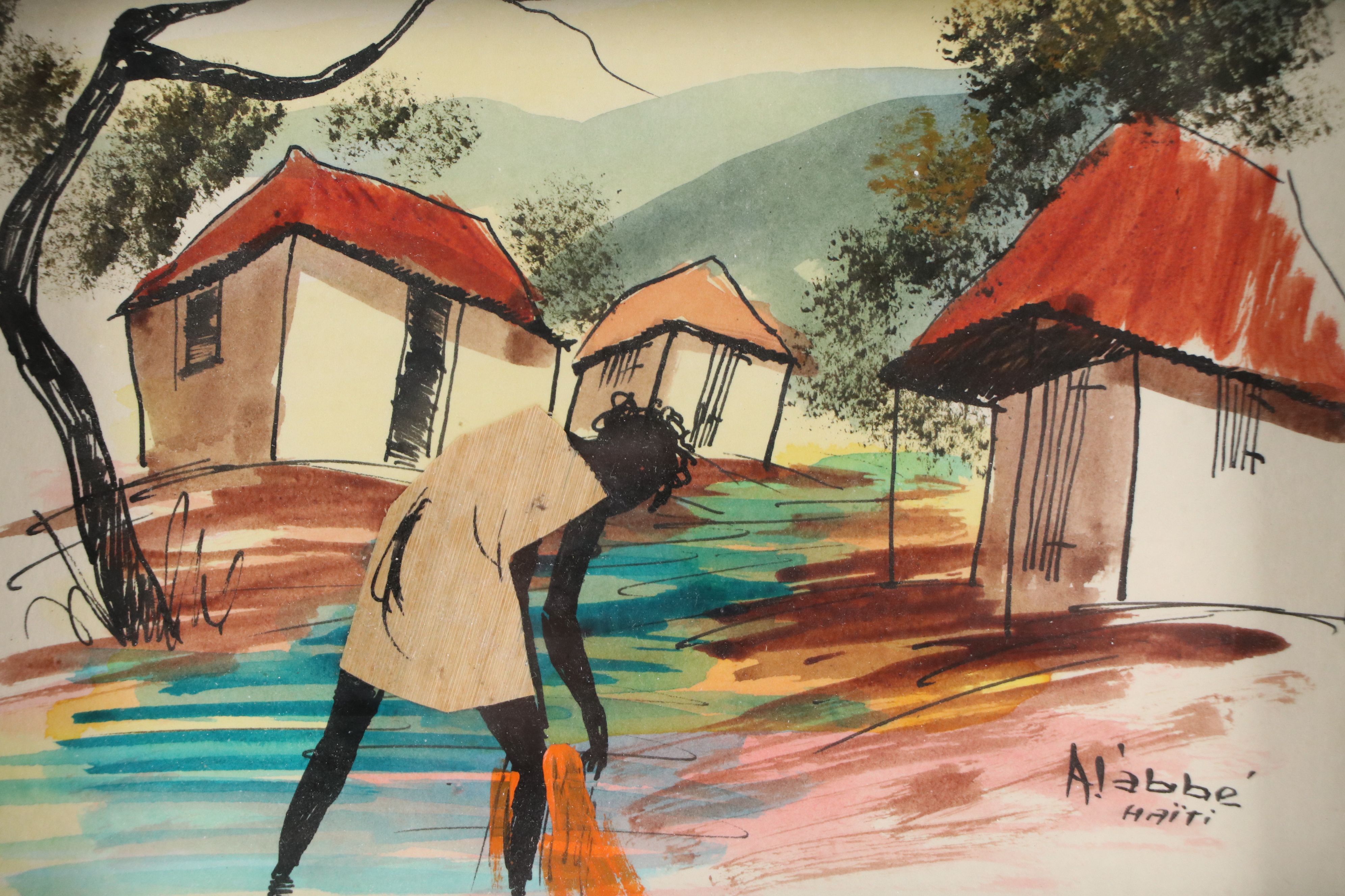 Alàbbé Mixed Media Drawing Haitian Genre Scene