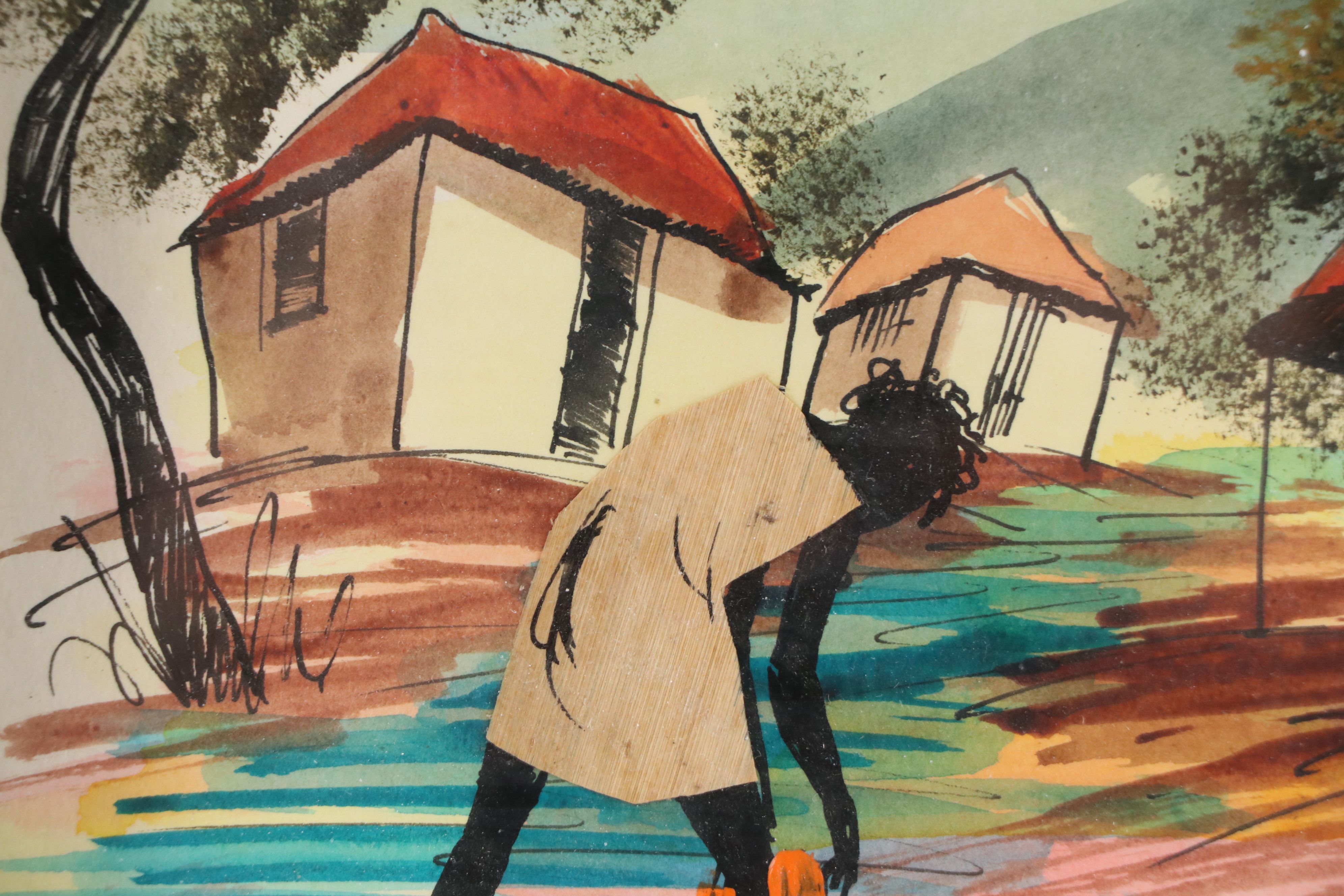 Alàbbé Mixed Media Drawing Haitian Genre Scene