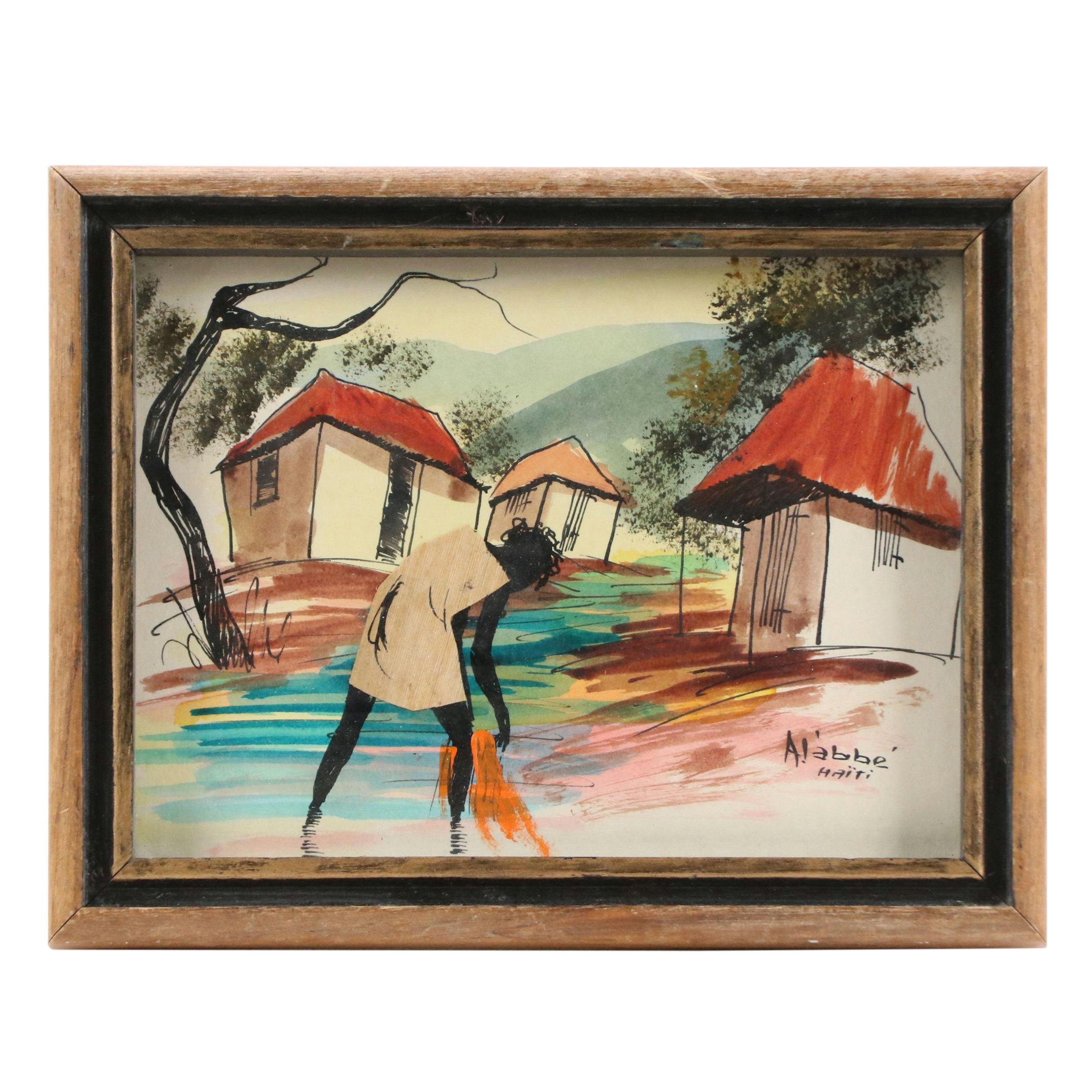 Alàbbé Mixed Media Drawing Haitian Genre Scene
