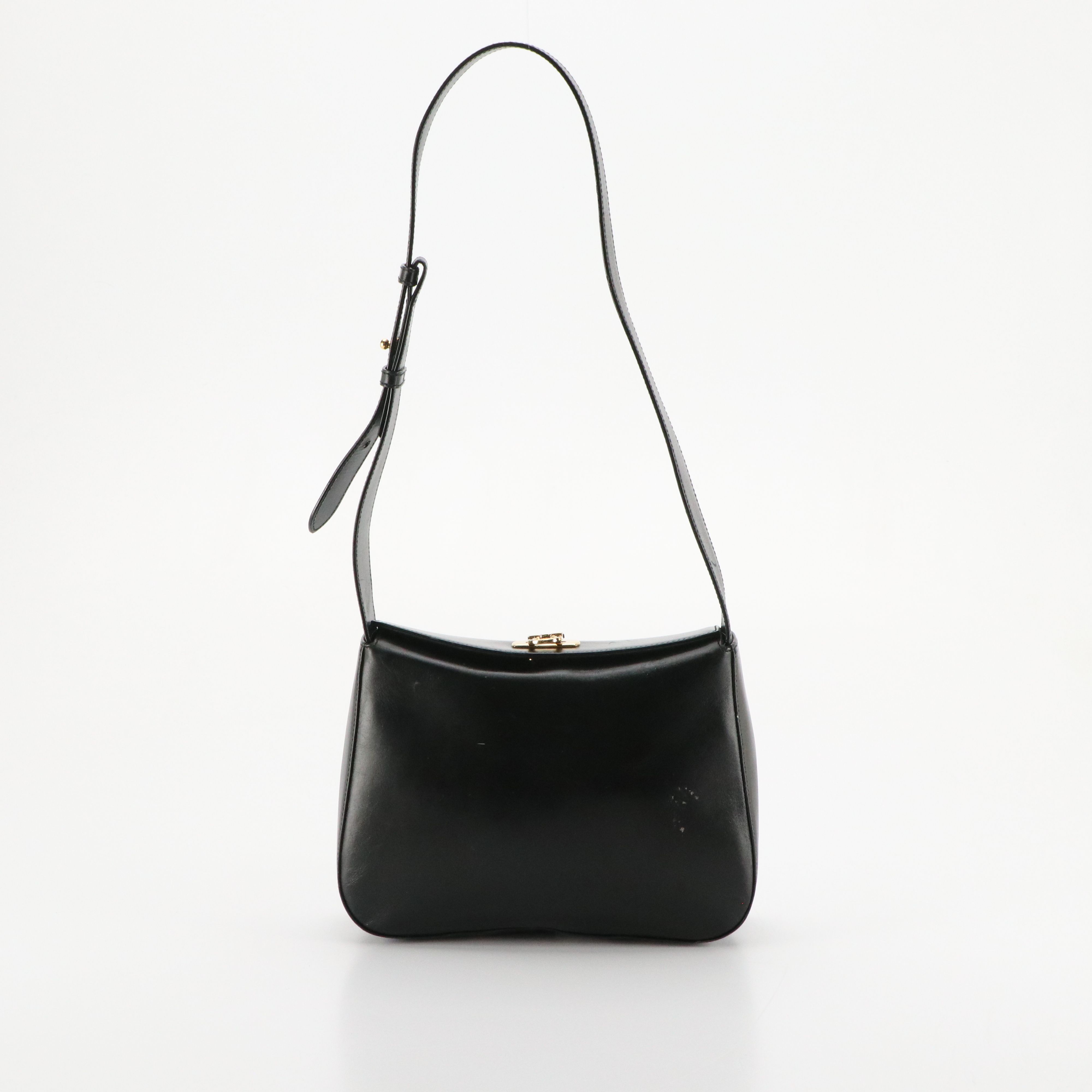 Salvatore Ferragamo Gancini Closure Shoulder Bag in Black Leather