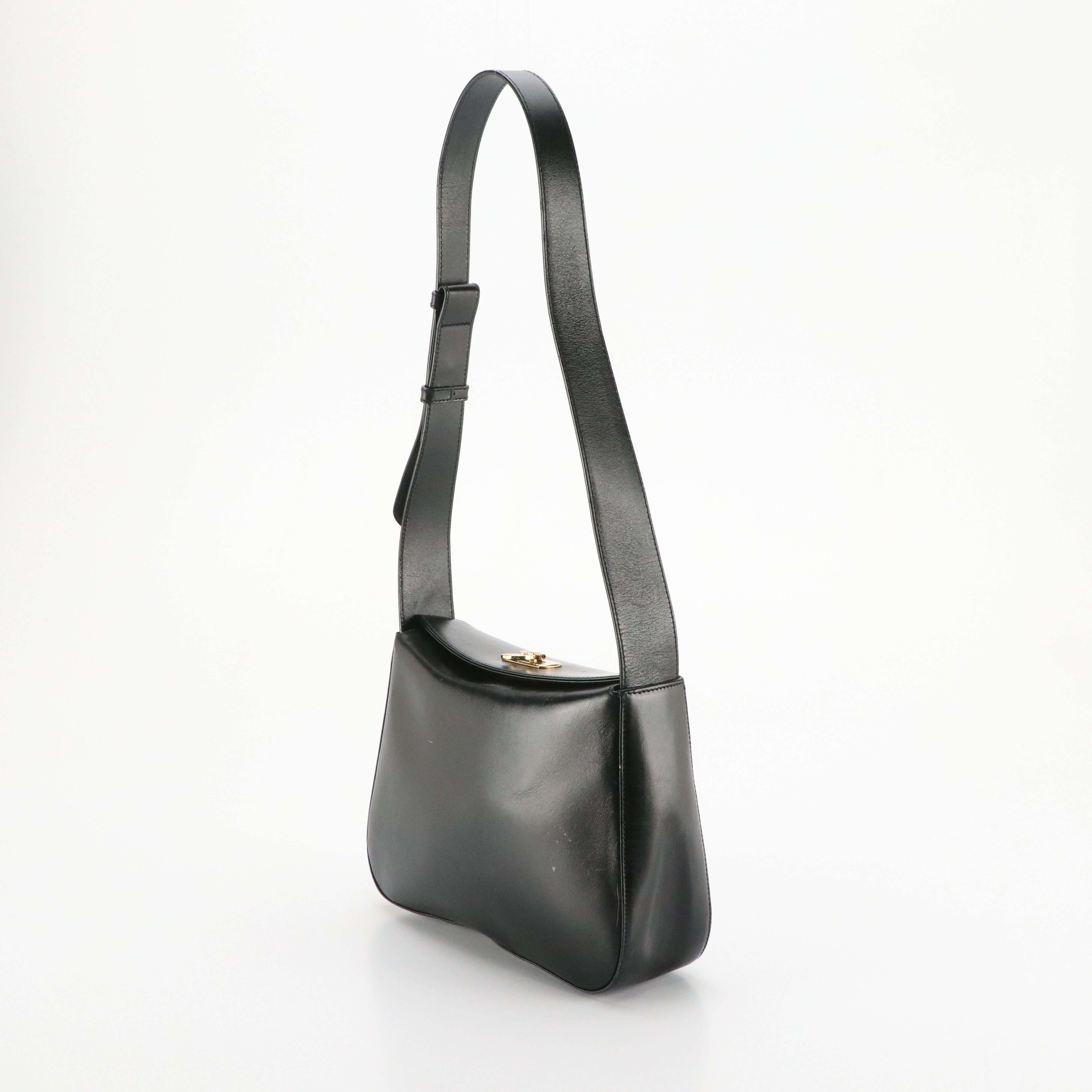 Salvatore Ferragamo Gancini Closure Shoulder Bag in Black Leather