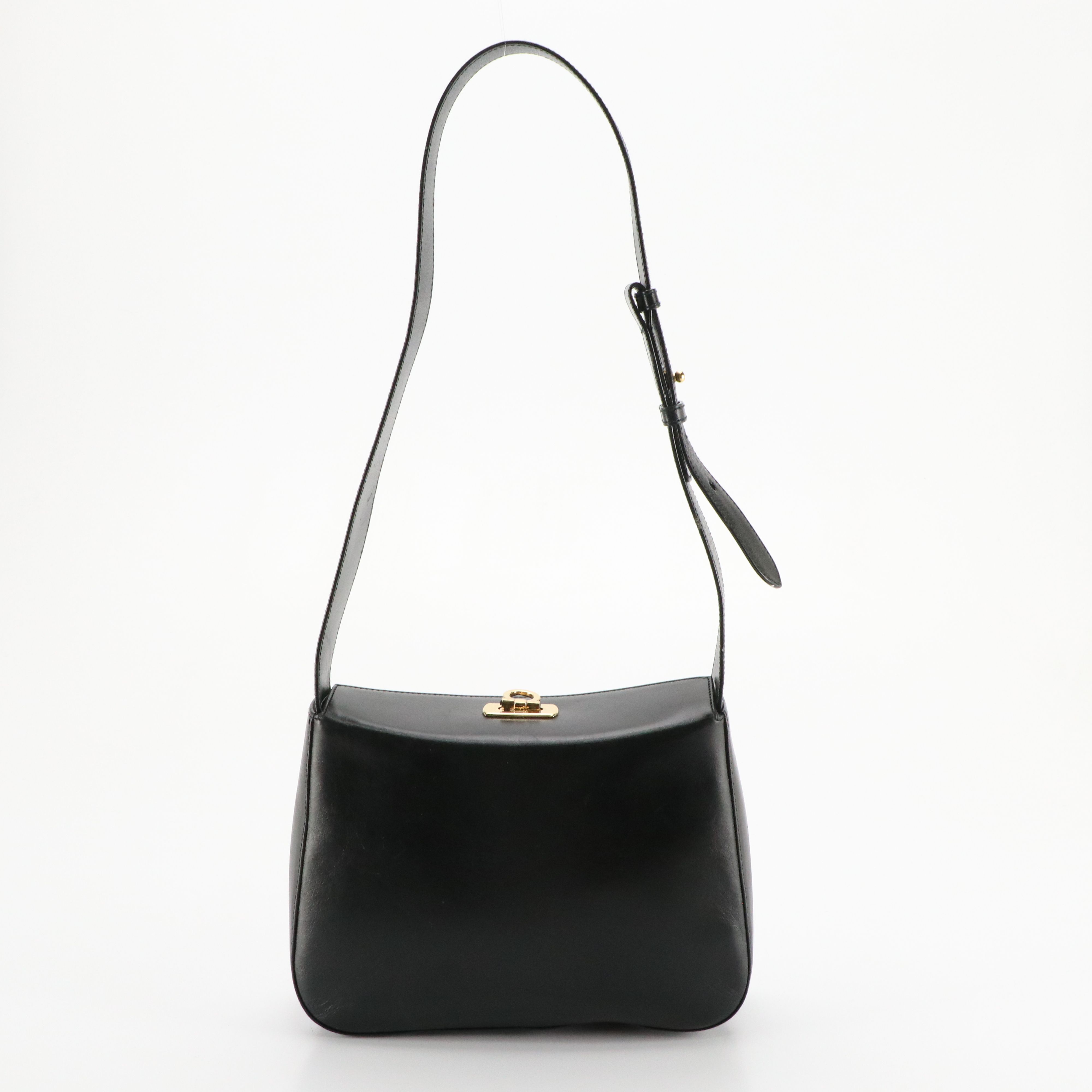 Salvatore Ferragamo Gancini Closure Shoulder Bag in Black Leather