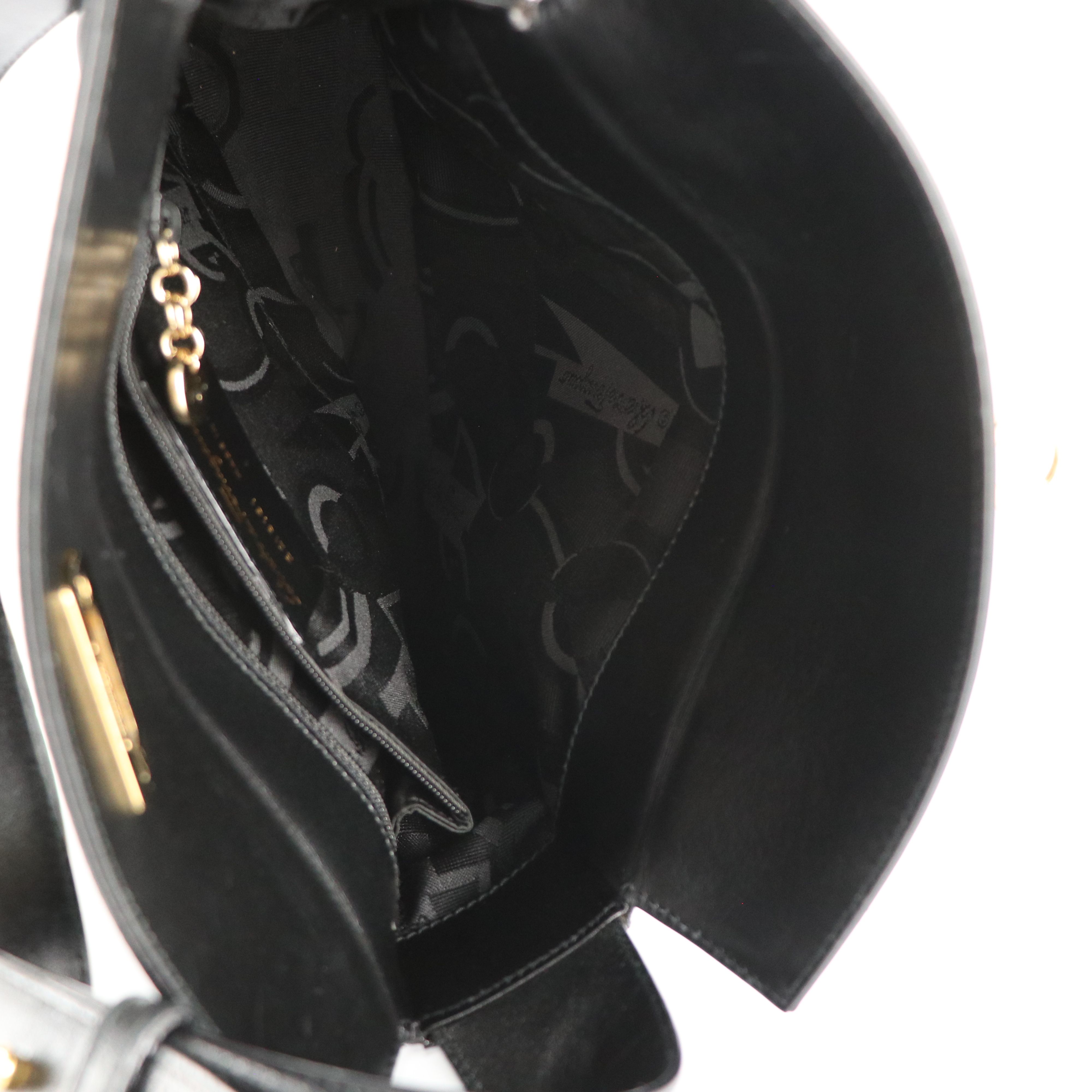 Salvatore Ferragamo Gancini Closure Shoulder Bag in Black Leather