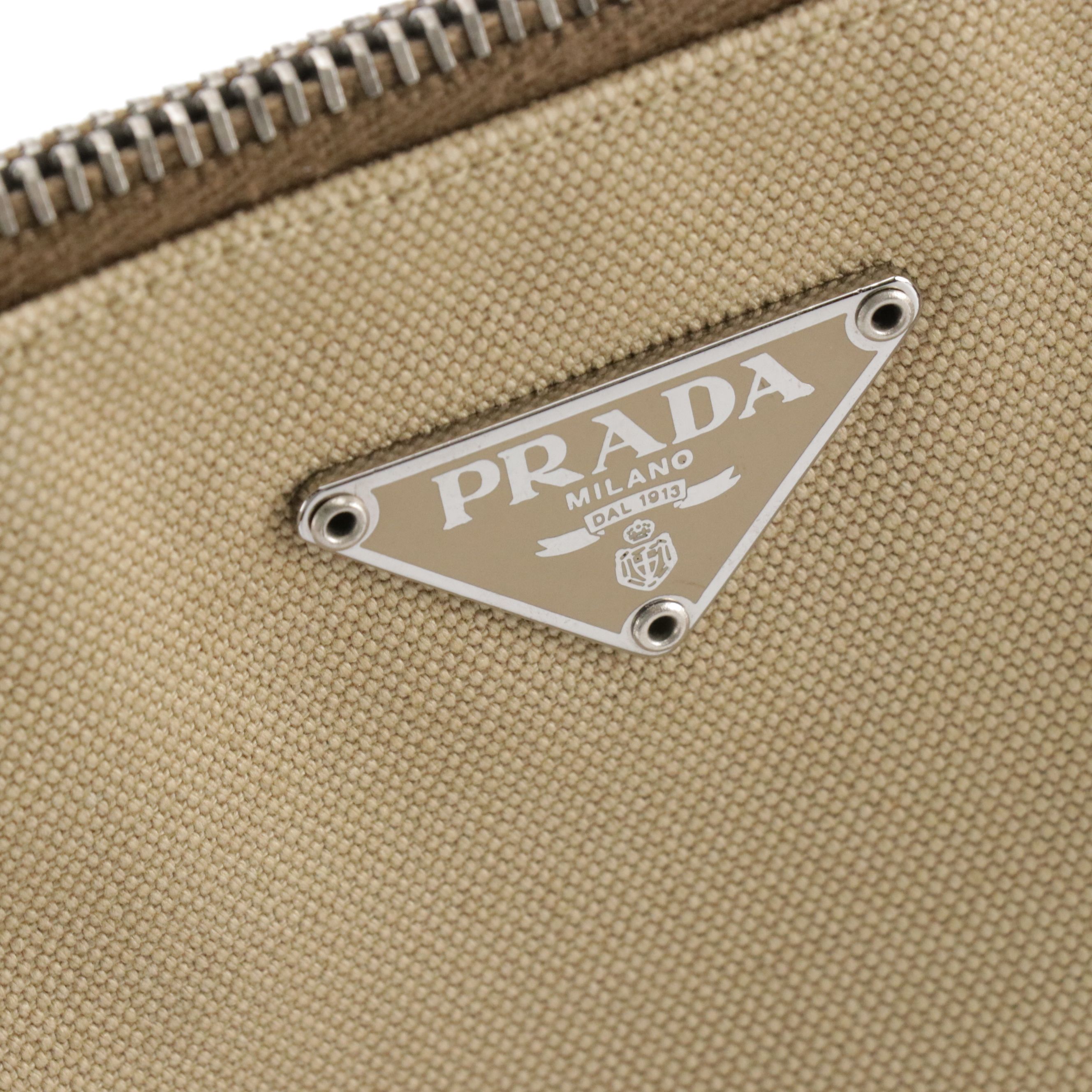 Prada Purple Leather and Beige Canvas Bauletto Shoulder Bag