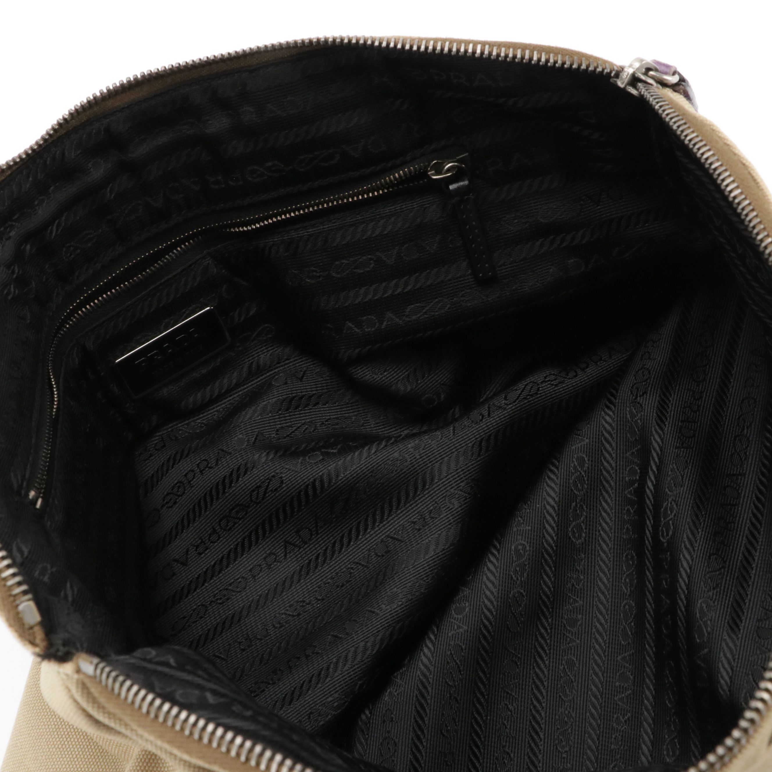 Prada Purple Leather and Beige Canvas Bauletto Shoulder Bag