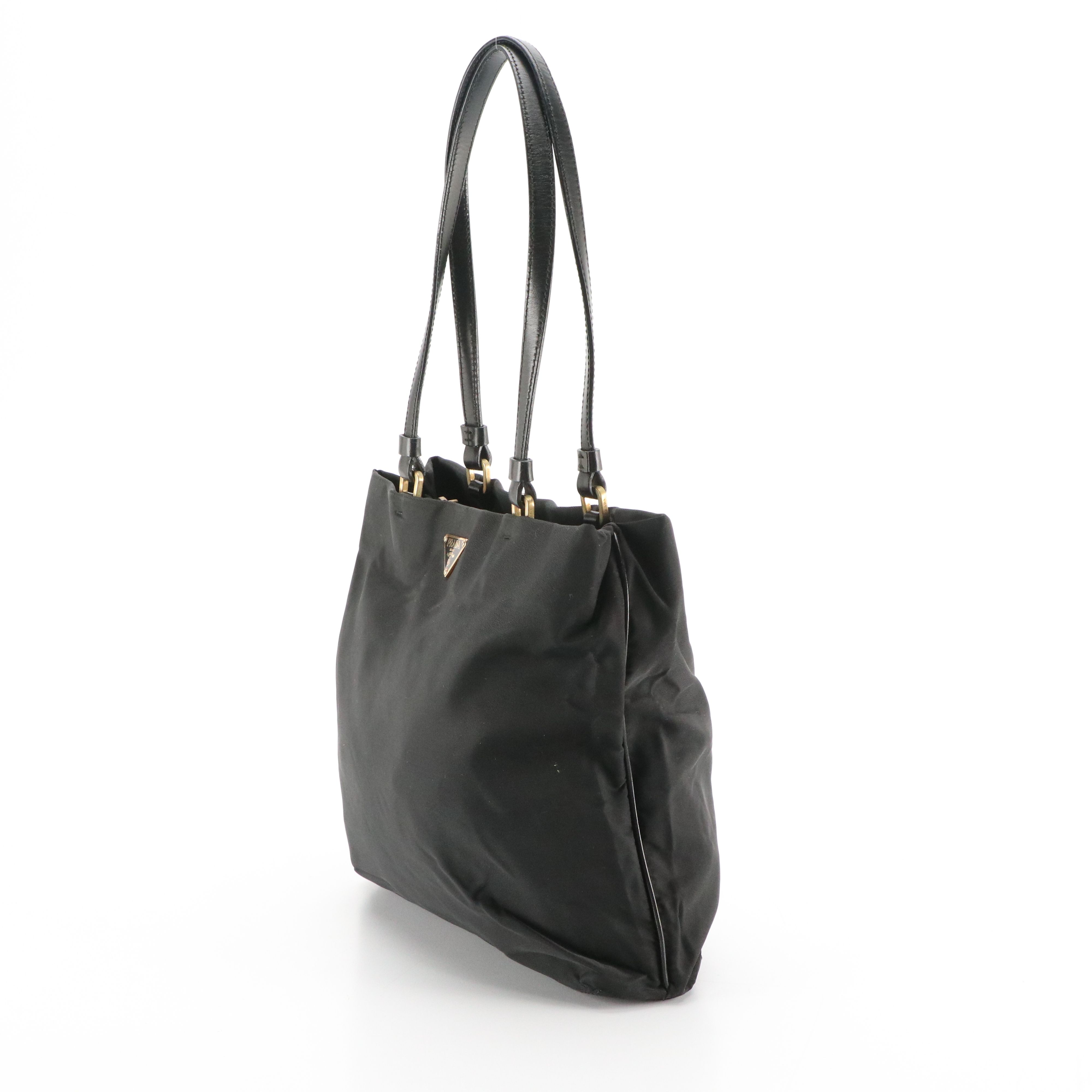 Prada Black Tessuto Nylon and Leather Small Shoulder Tote