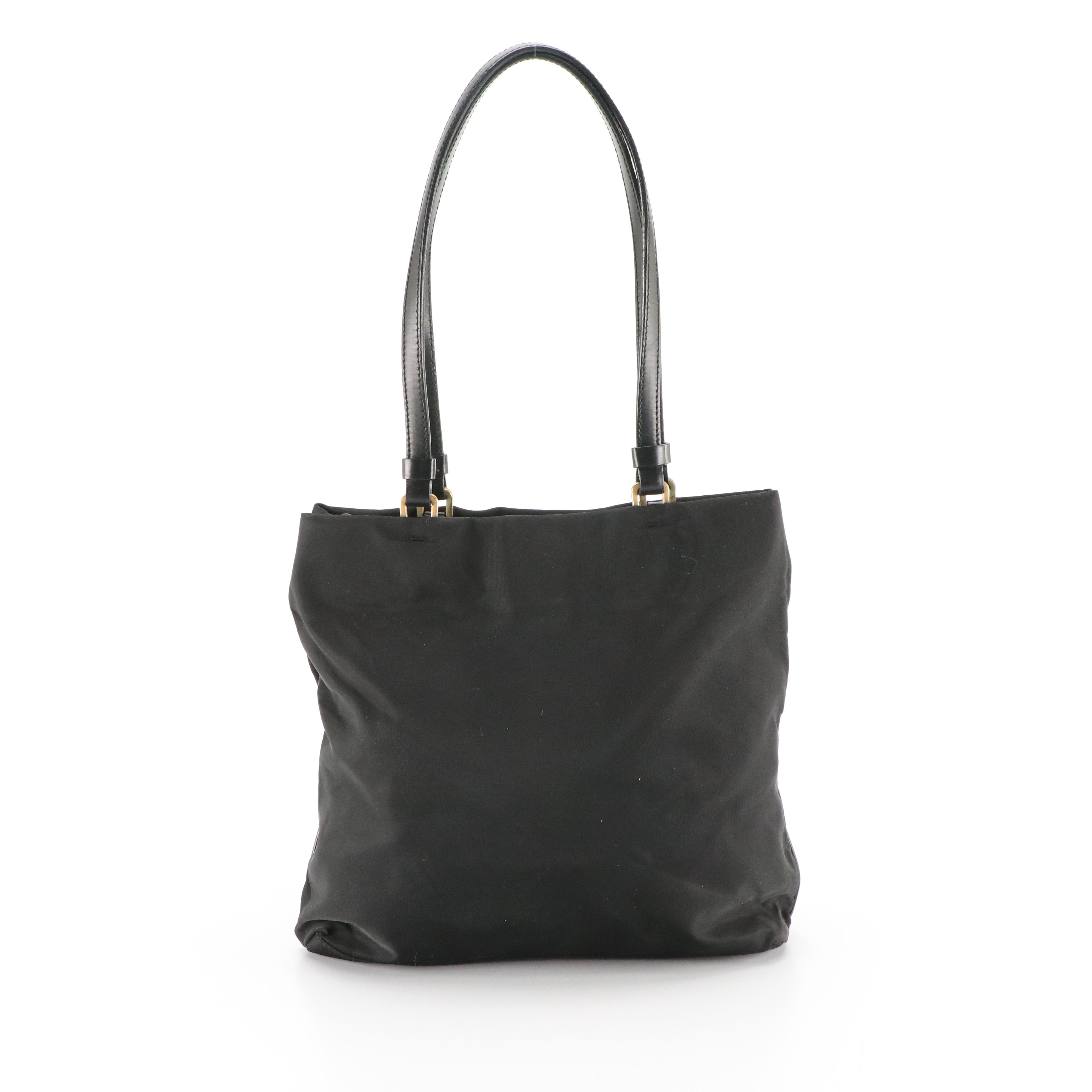 Prada Black Tessuto Nylon and Leather Small Shoulder Tote