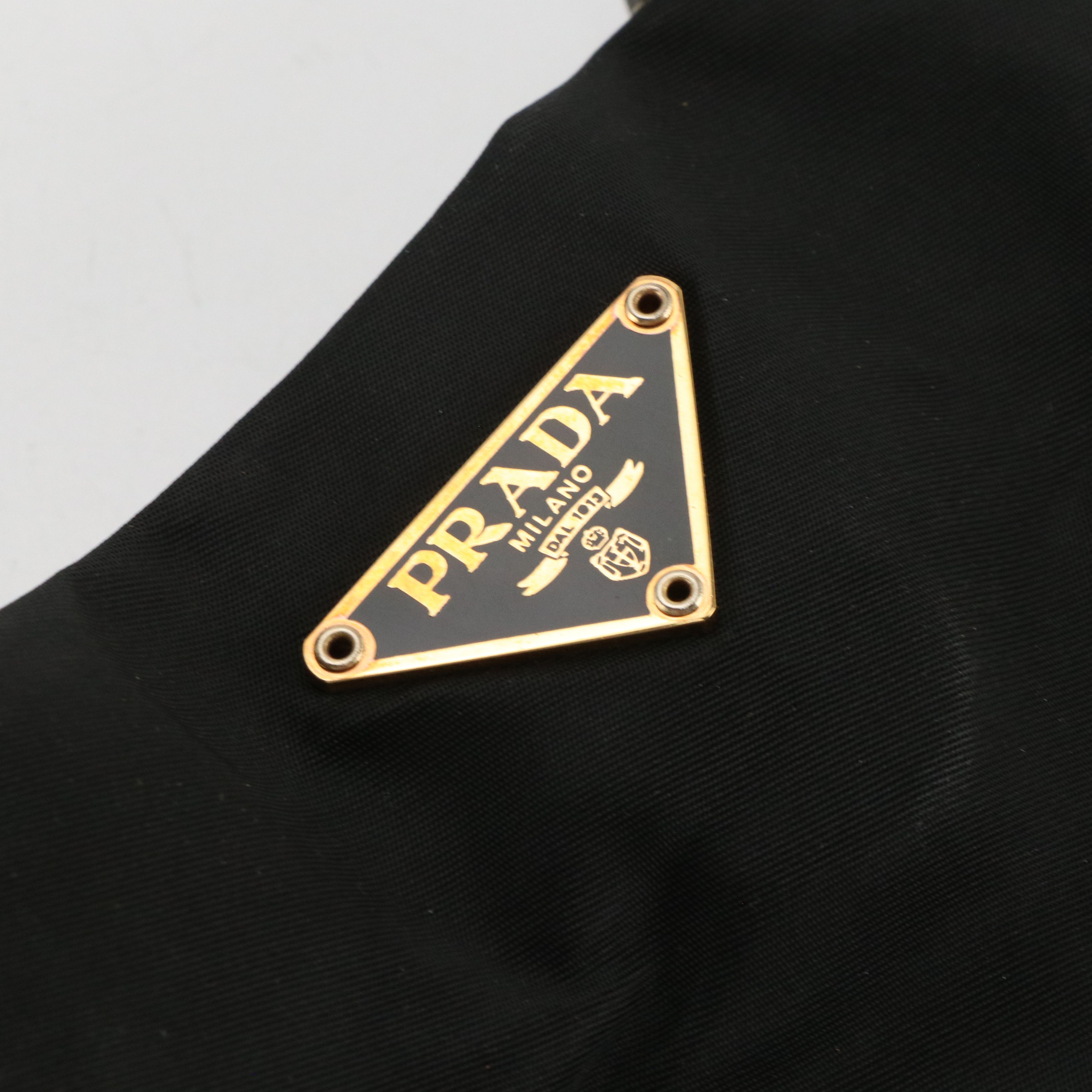 Prada Black Tessuto Nylon and Leather Small Shoulder Tote