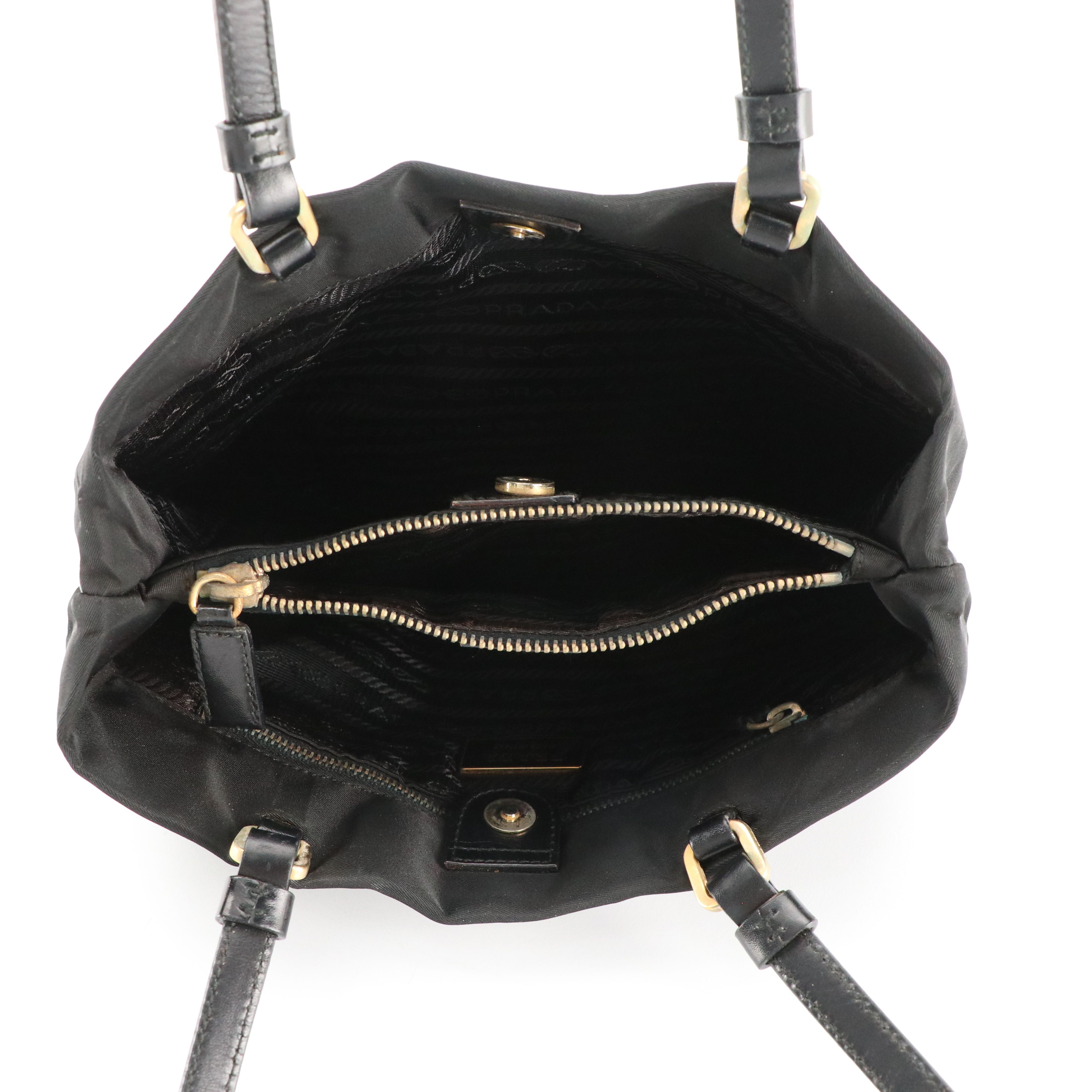 Prada Black Tessuto Nylon and Leather Small Shoulder Tote