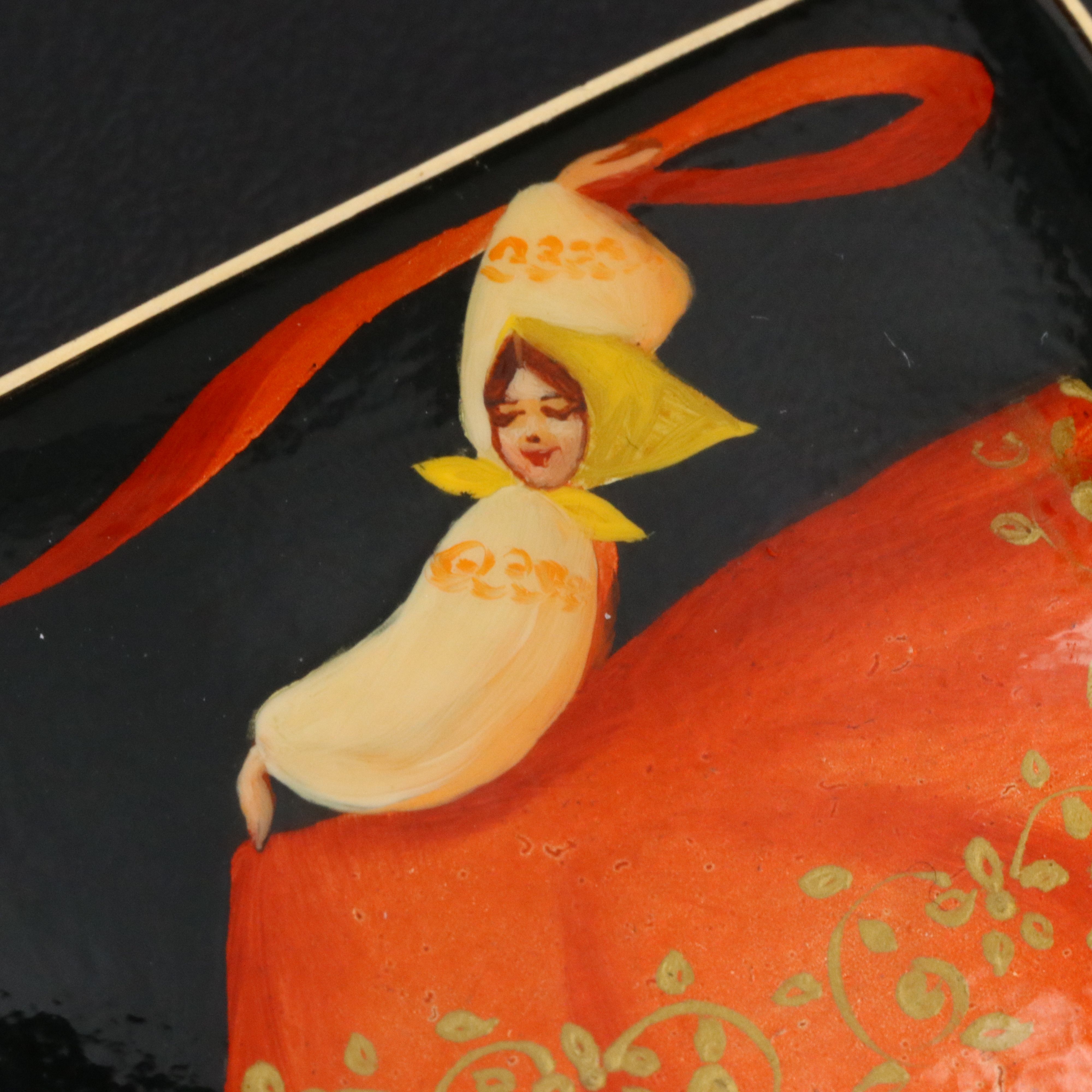 Soviet Russian 14K Lacquer Palekh Dancer Converter Brooch